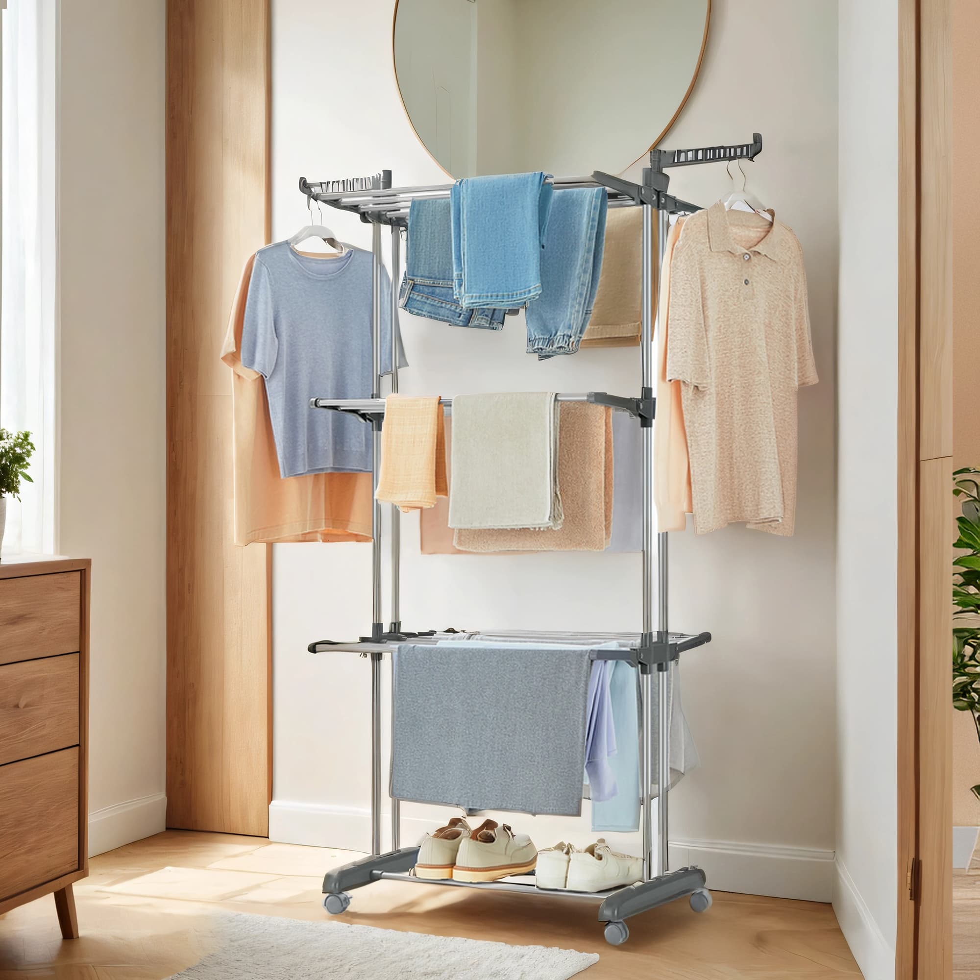 Drying Rack - VERRA Foldable 68.1 Inch Tall Laundry Rack Stainless Steel - Grey - Indigo Home