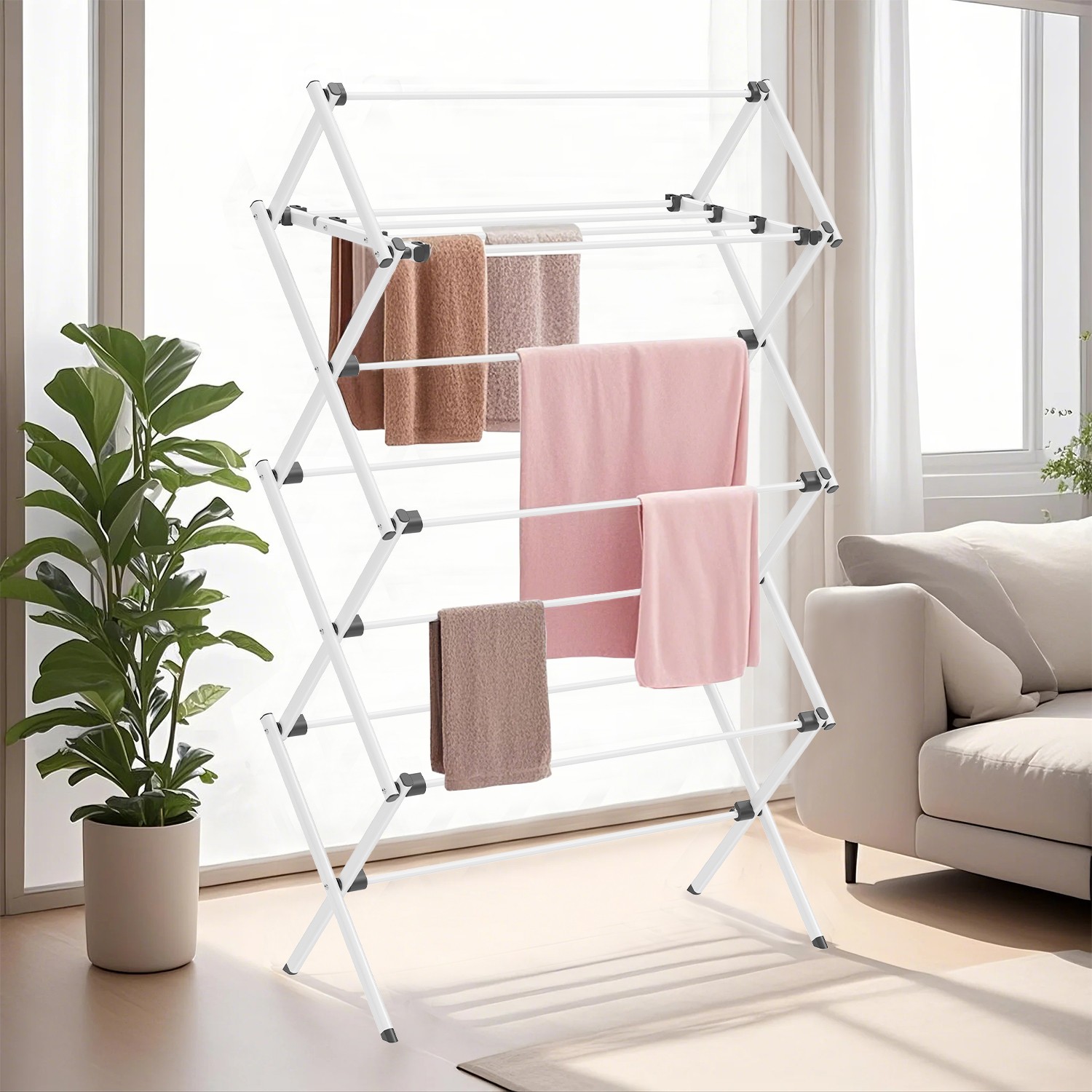 Drying Rack - VERRA Foldable Clothes Airer Steel Frame - White - Indigo Home