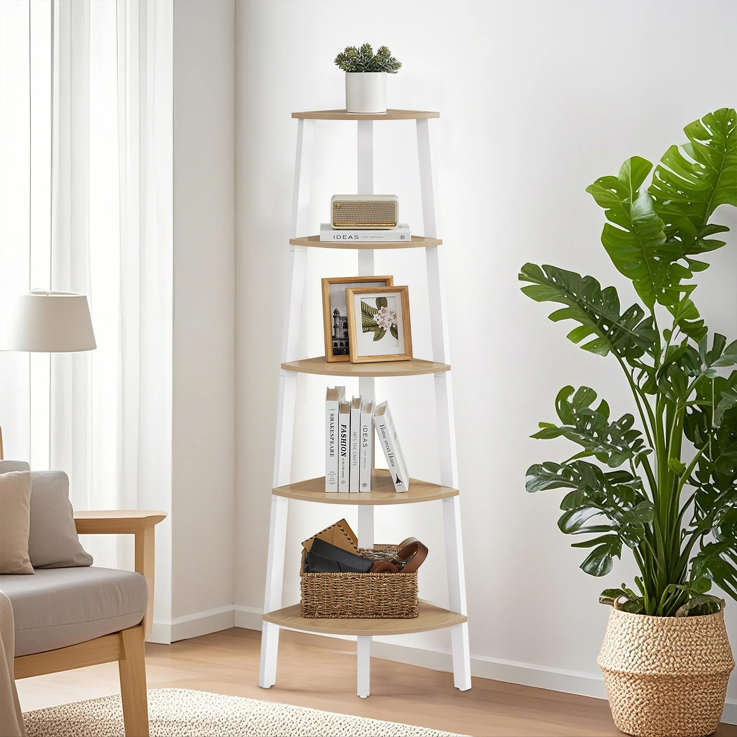 Corner Shelf - VERRA Ladder Shelf 5 Tier Natural White - Indigo Home