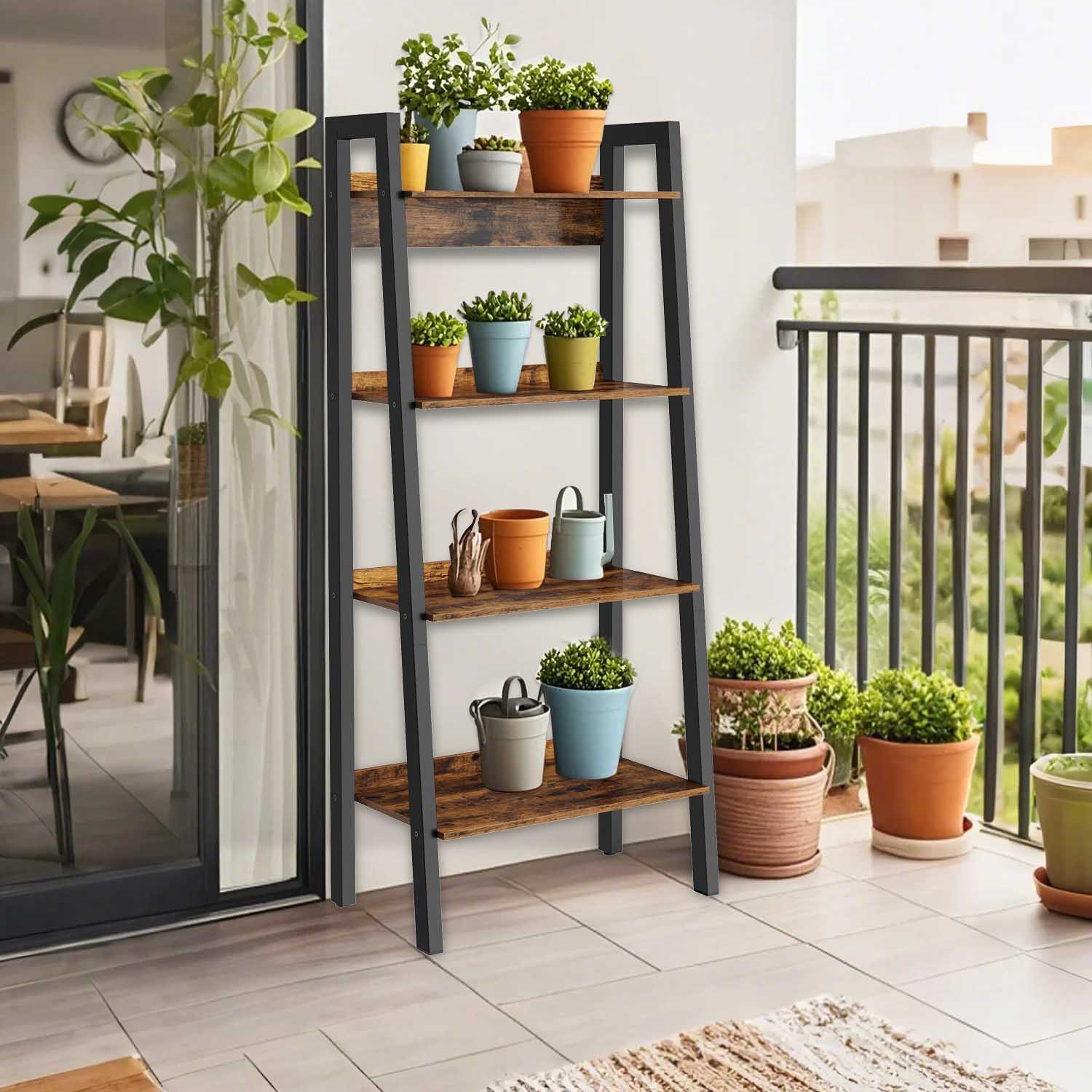 Bookshelf - VERRA Ladder Shelf 4 Tier Narrow 34 x 56 x 137.5 cm - Brown - Indigo Home