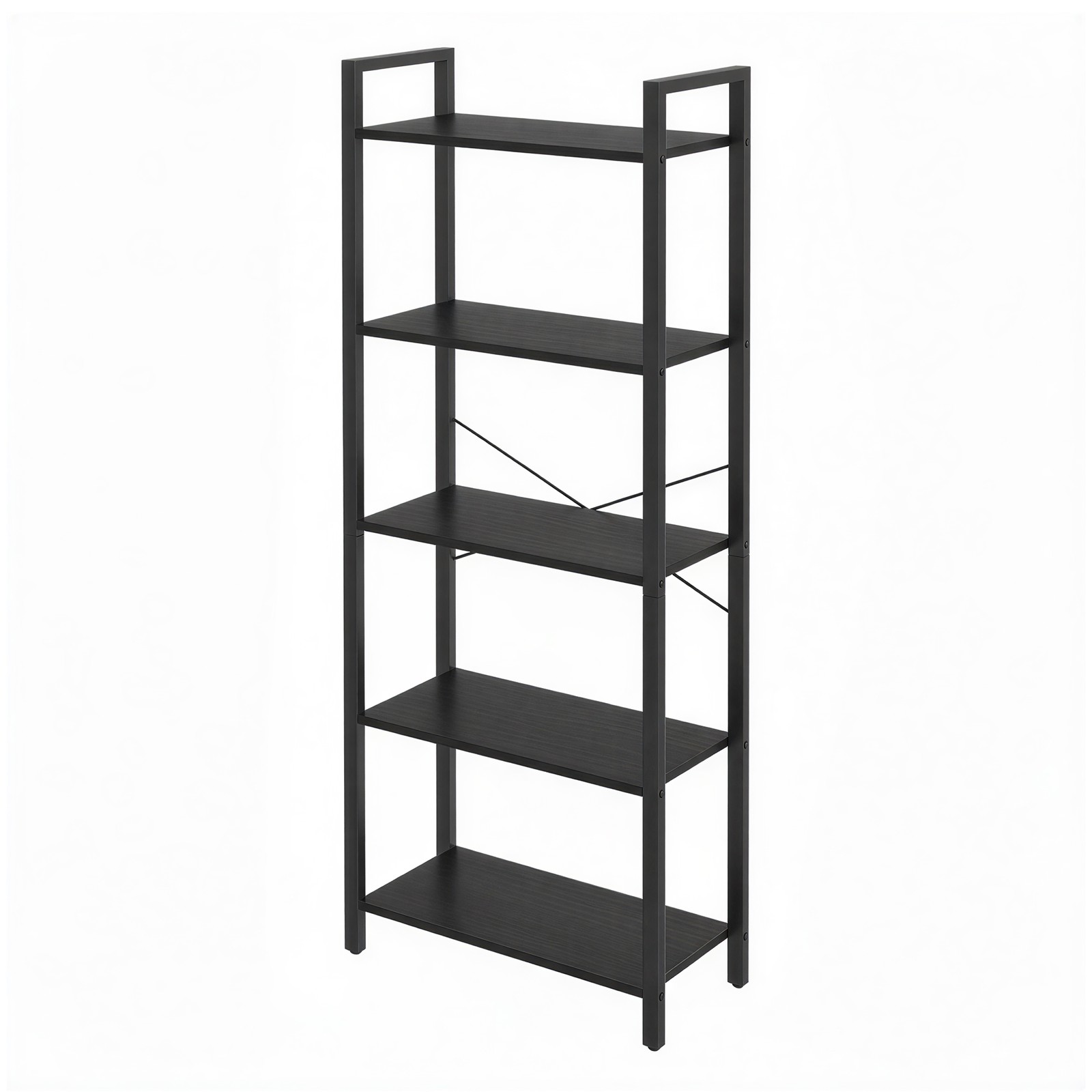 HAWTHORNMERE Tall Bookcase with 5 Industrial Shelving Unit - Black - Indigo Home