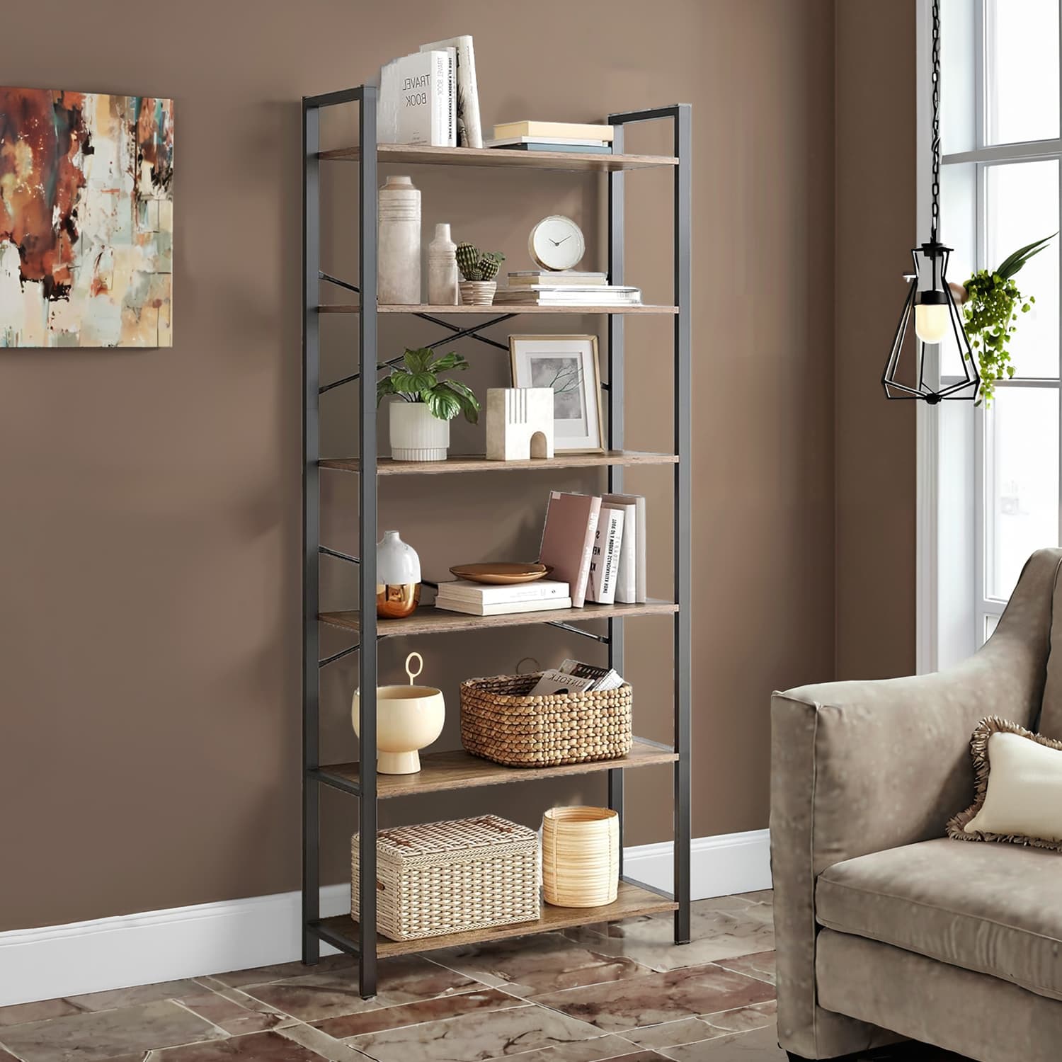 Bookshelf - VERRA 6 Tier Shelving Unit with Open Back - Black - Indigo Home