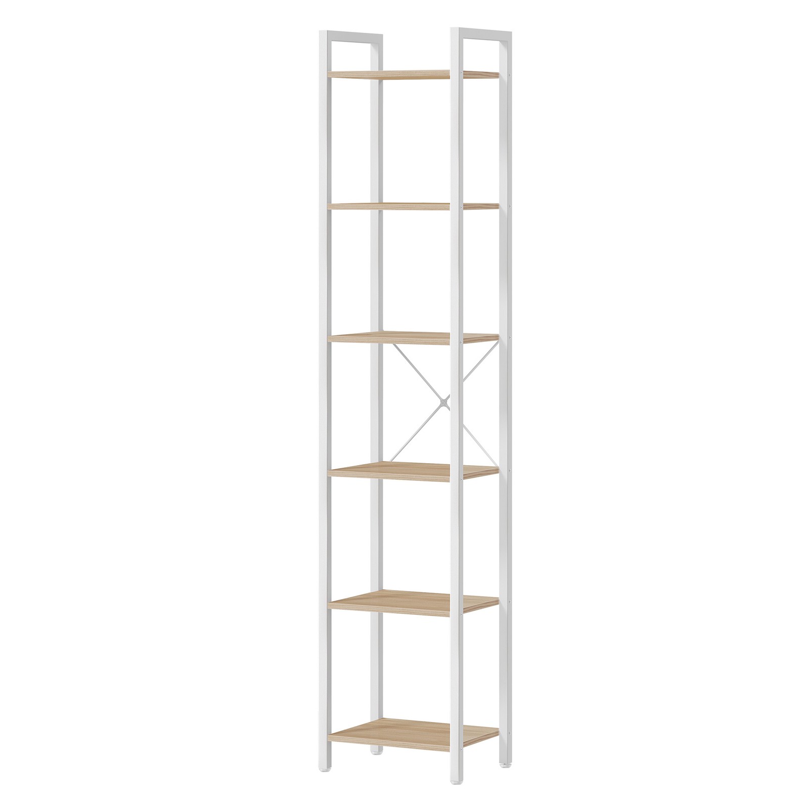 HAWTHORNMERE 6 Tier Narrow Bookshelf - White and Light Oak - Indigo Home