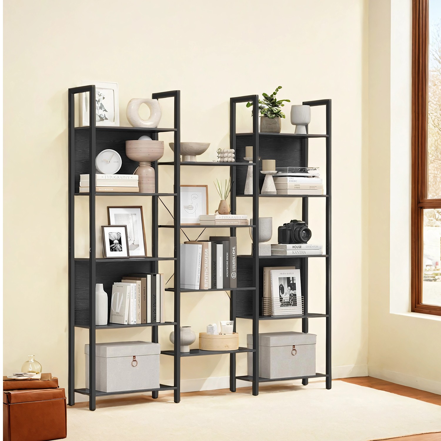 Bookcase - VERRA 5 Tier 14 Shelves Metal Frame 24 x 158 x 166 cm - Black - Indigo Home