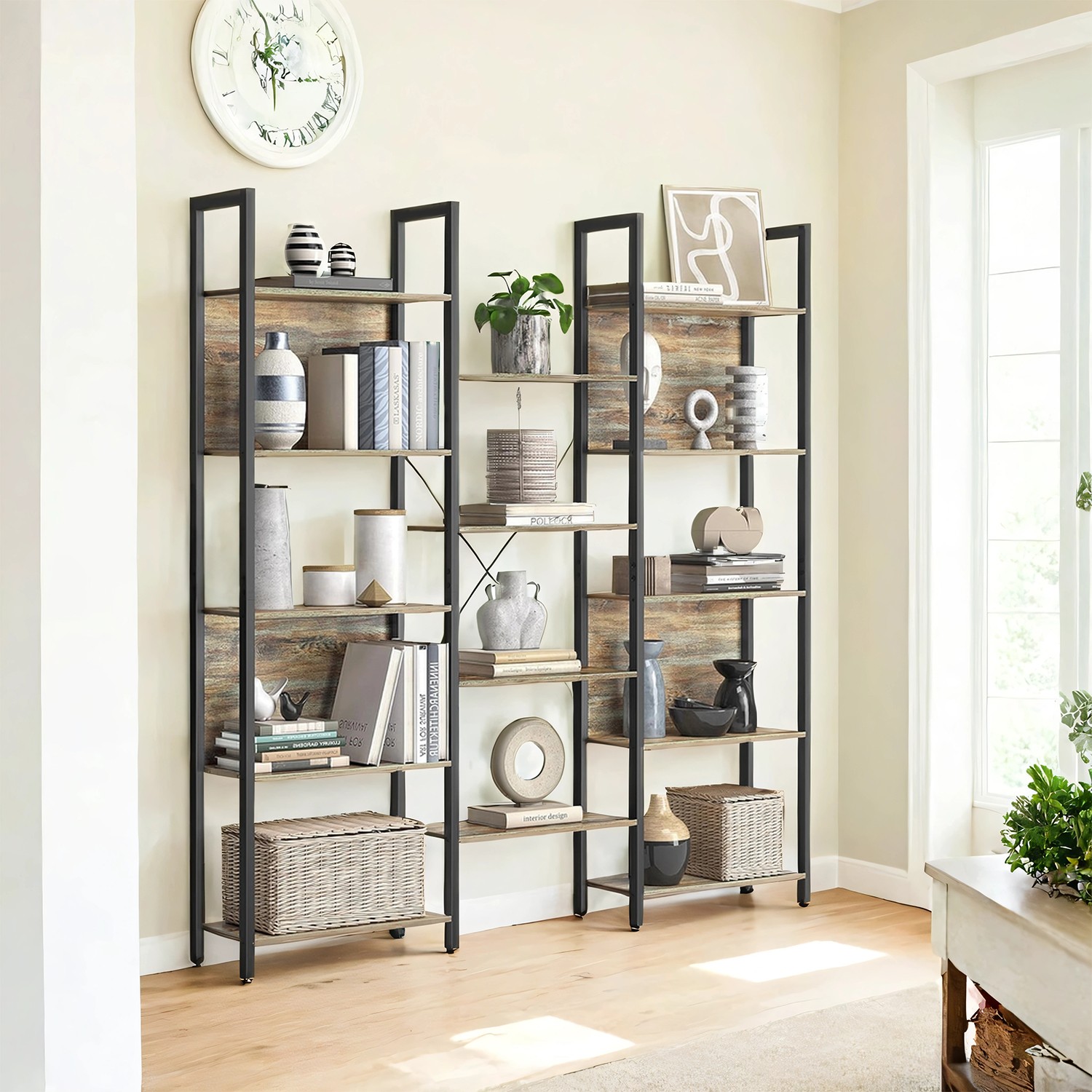 Bookcase - VERRA 5 Tier Metal Frame Bookcase with 14 Shelves - Grey - Indigo Home