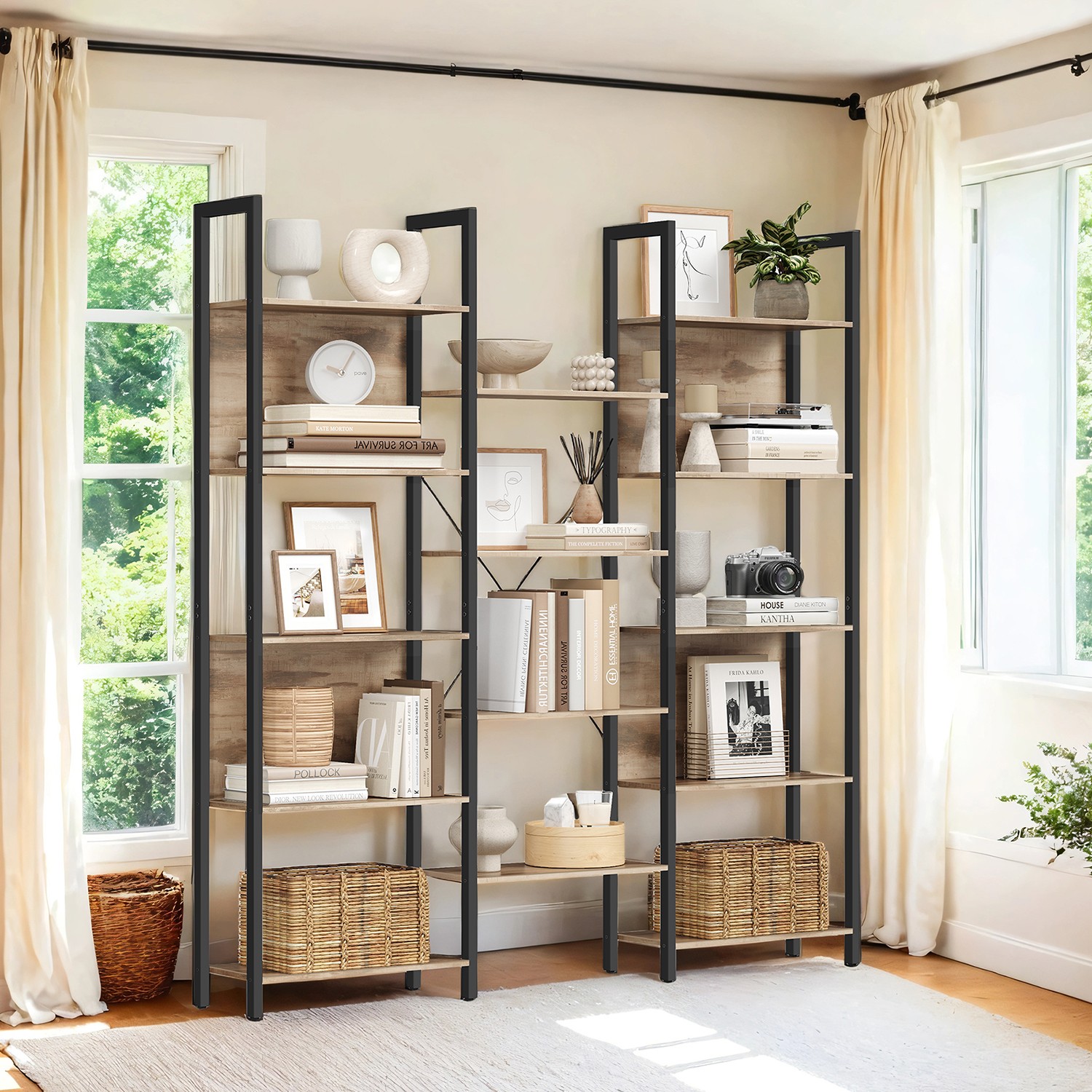 Bookcase - VERRA 5 Tier 14 Shelves Metal Frame 24 x 158 x 166 cm - Camel Brown - Indigo Home