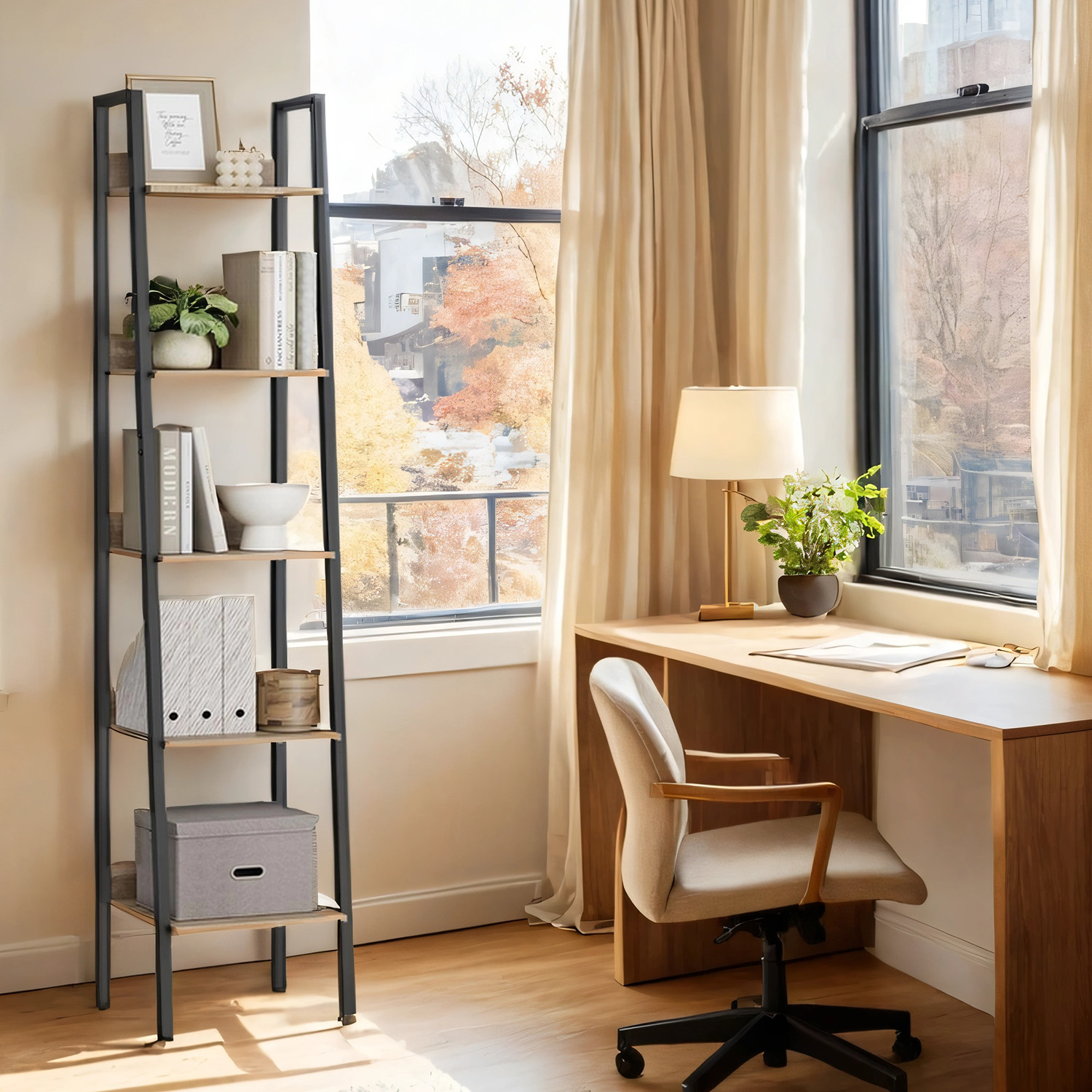 Bookshelf - VERRA 5 Tier Ladder Shelf Home Office - Black - Indigo Home