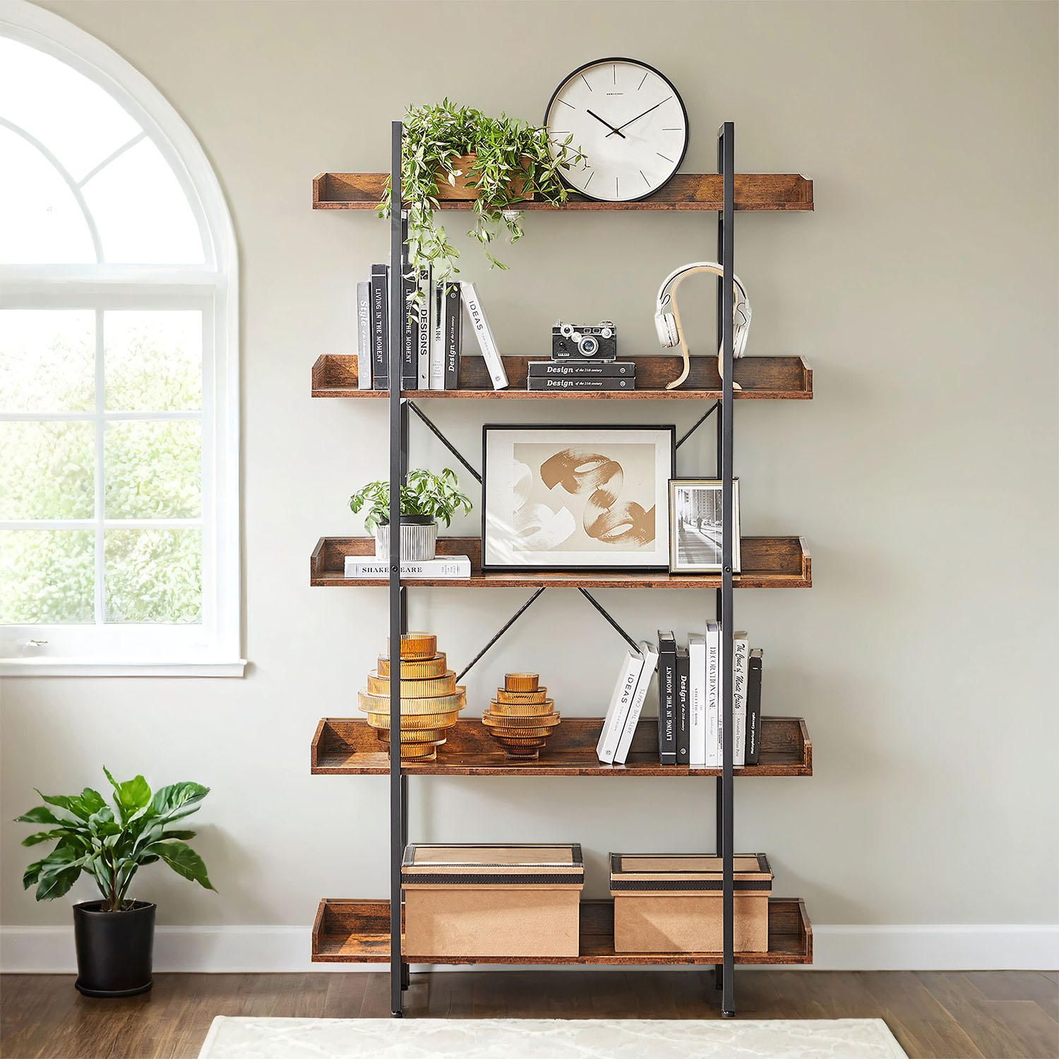 Bookcase - VERRA 5 Tier Shelving Unit Spacious Storage Shelve - Black - Indigo Home