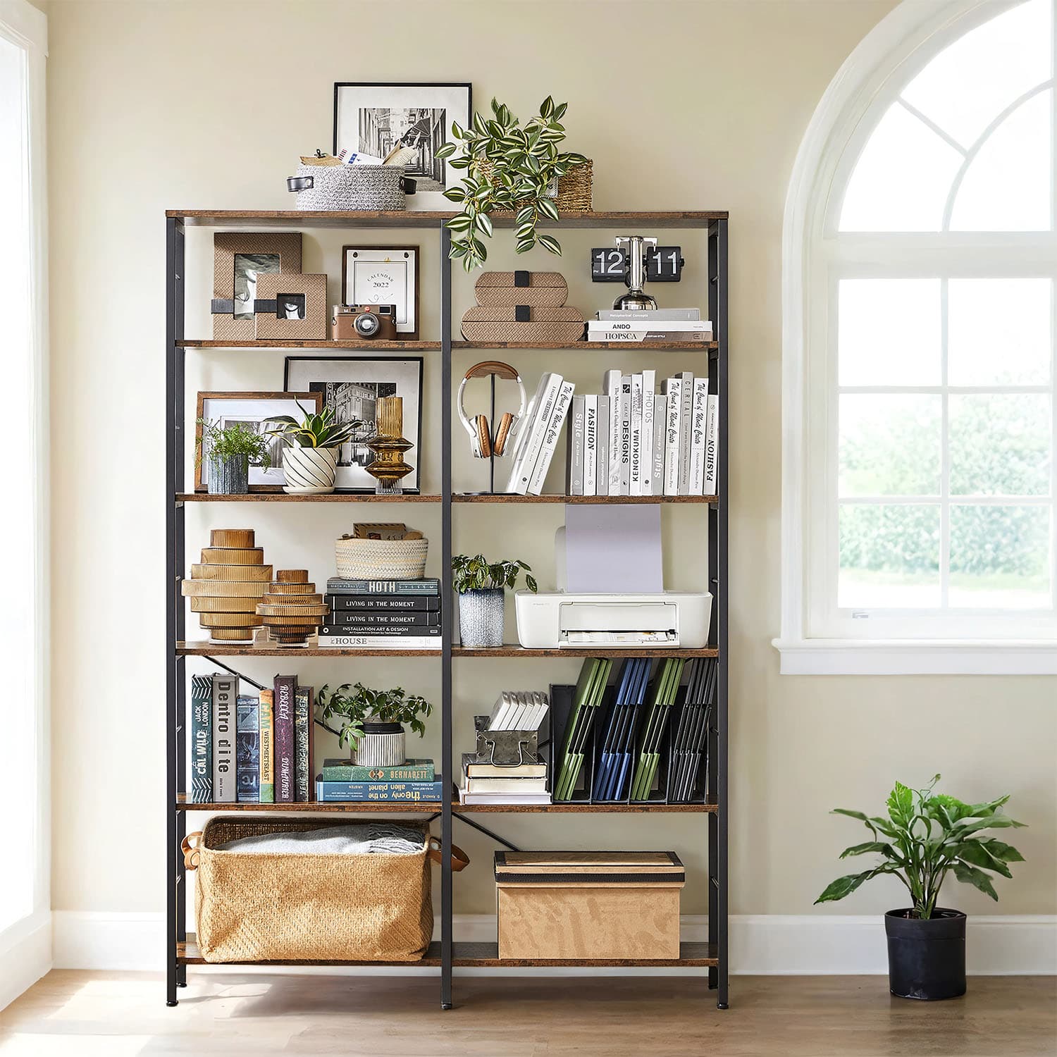 Bookshelf - VERRA 6 Tier Tall Shelving Unit Storage Shelf - Black - Indigo Home
