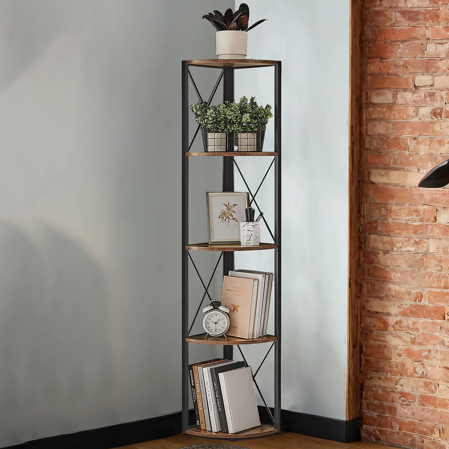 Corner Shelf - VERRA 5 Tier Storage Shelving Versatile for Plants and Books - Black - Indigo Home