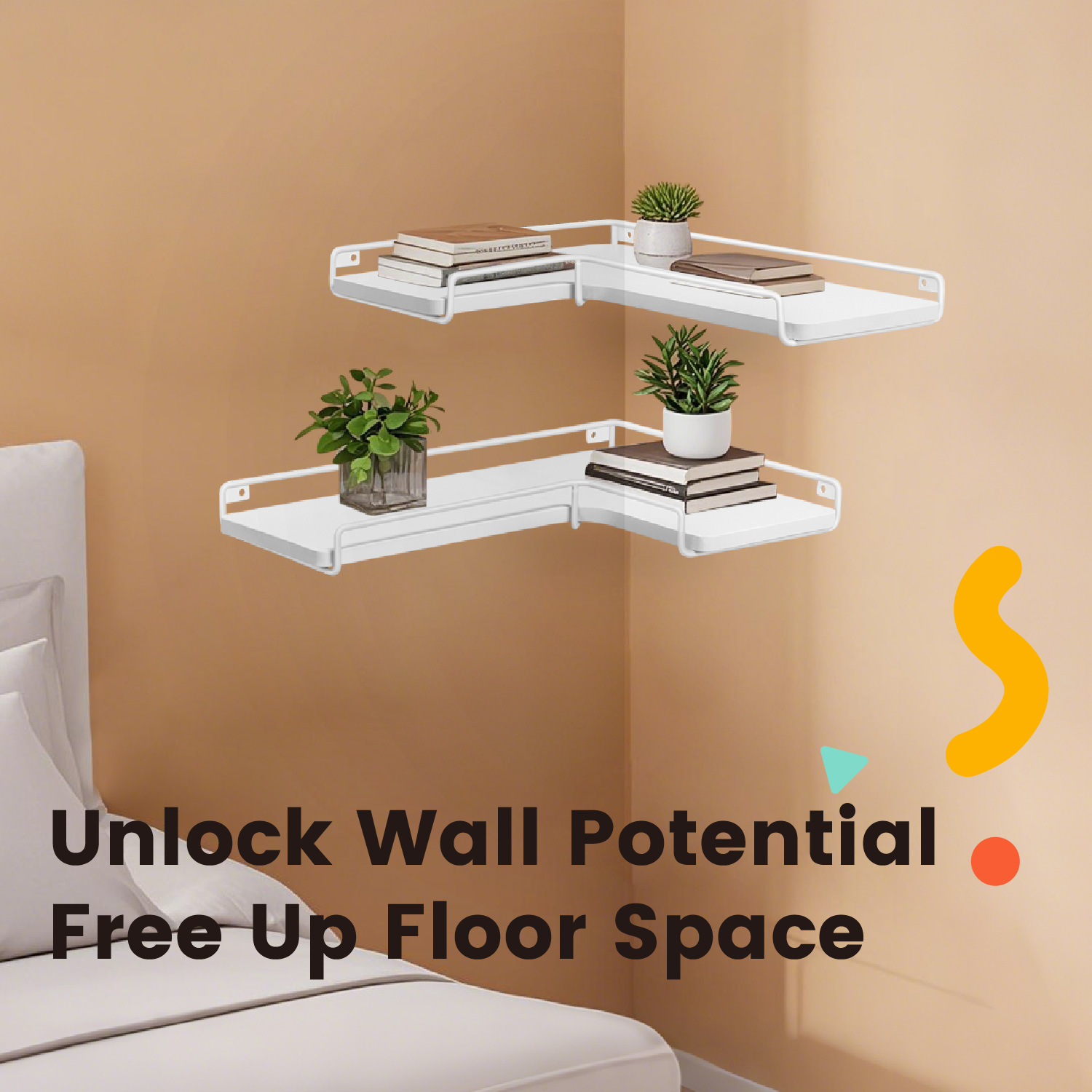 Floating Shelves - VERRA L-Shaped Corner Shelves Set of 2 - White - Indigo Home