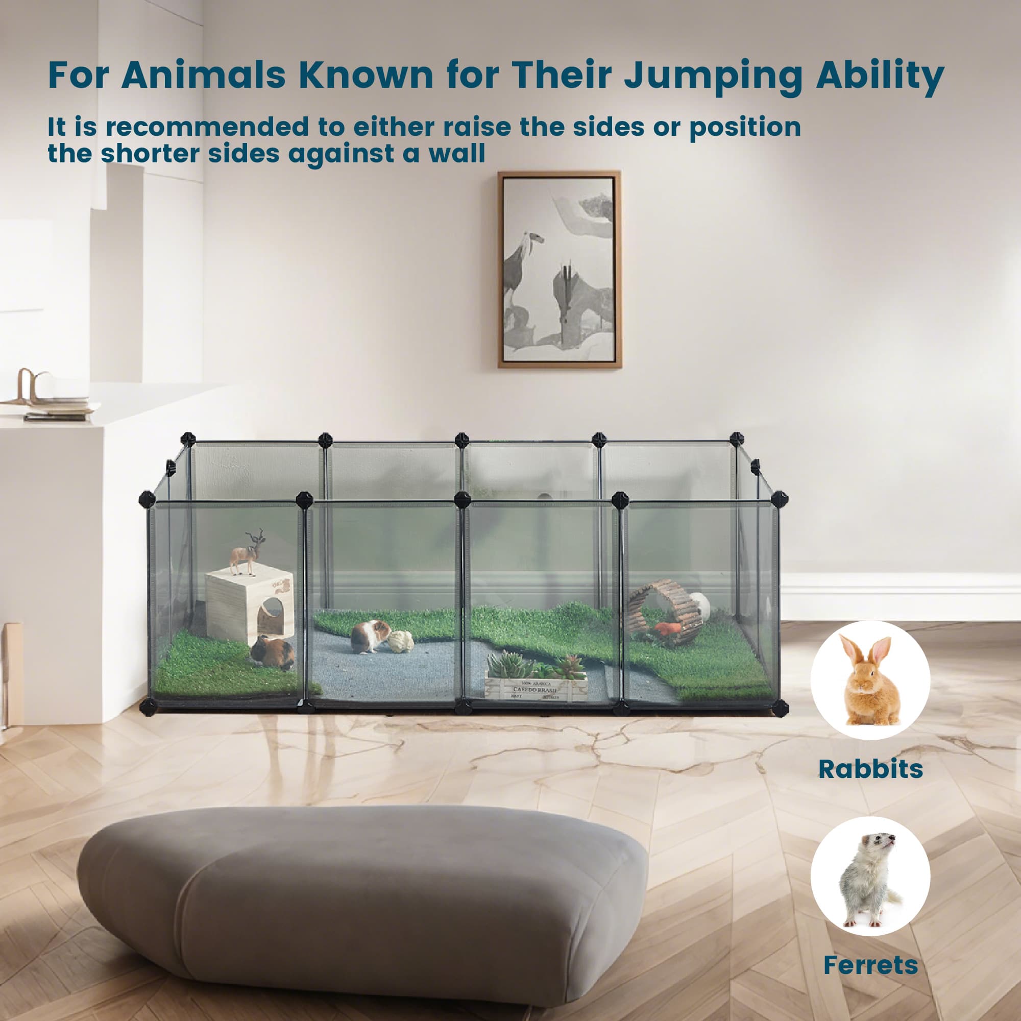 Pet Playpen - VERRA Small Animal Pen with Floor - Grey - Indigo Home
