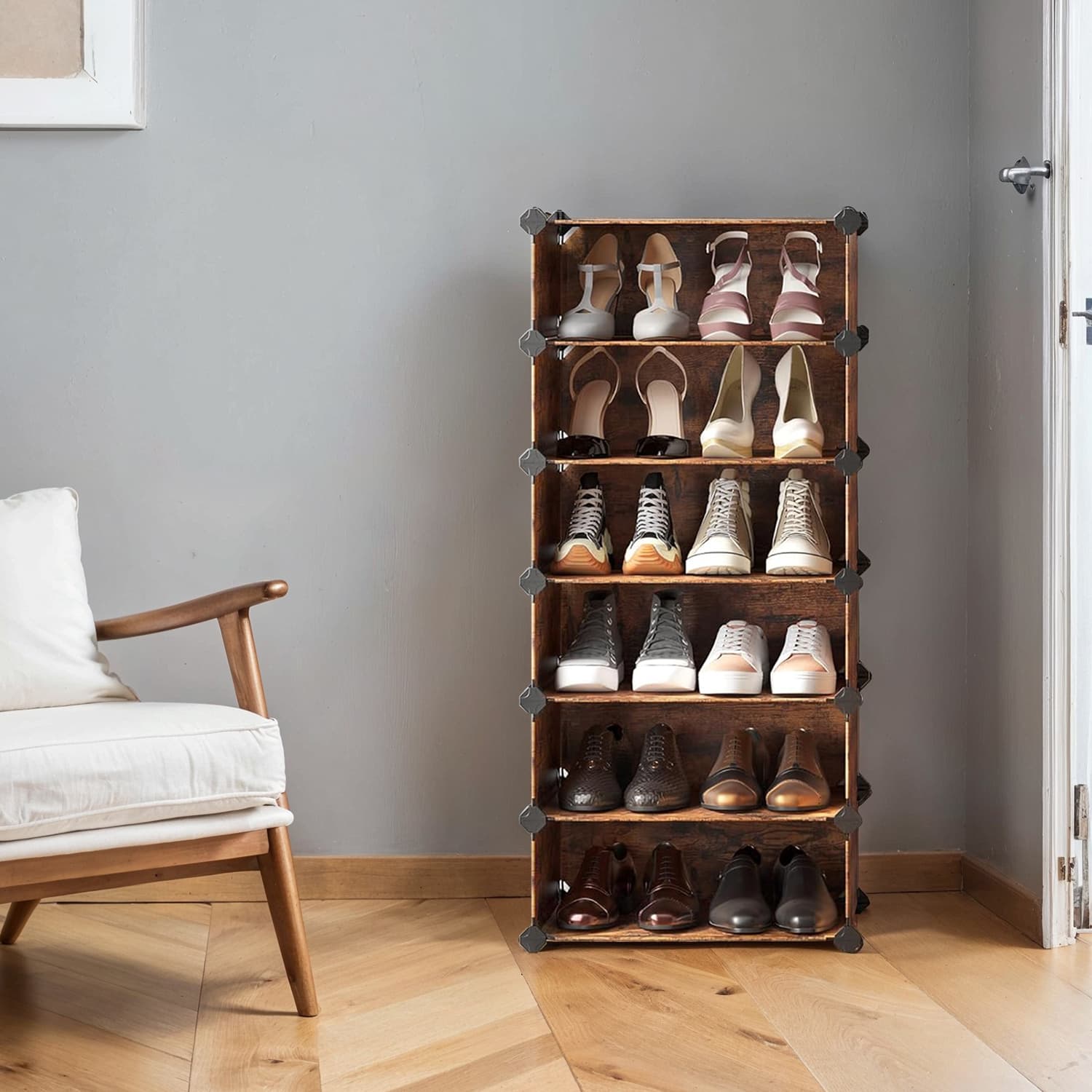 VERRA Shoe Rack - 10 Tier Modular Storage Tall Large Sized Rack - Brown - Indigo Home