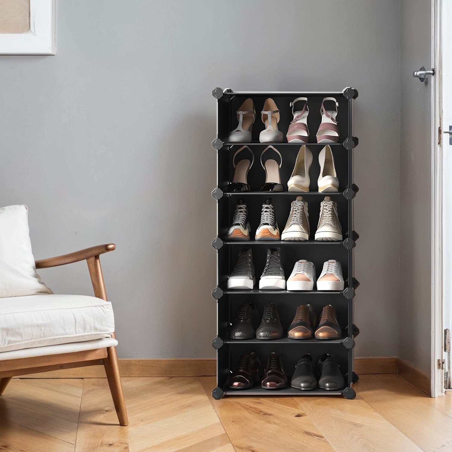 VERRA Shoe Rack - 10 Tier Modular Storage Tall Large Sized Rack - Black - Indigo Home