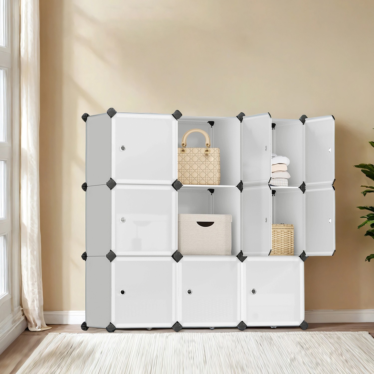 VERRA Shoe Rack - 12 Cube Interlocking Modular Storage Large Sized Rack - White - Indigo Home