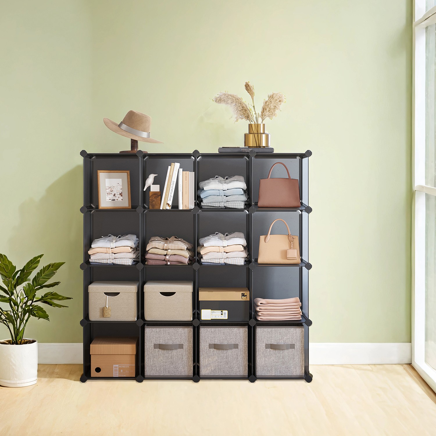 Storage Organizer - VERRA 16 Cube Plastic Storage Shelf - Grey - Indigo Home