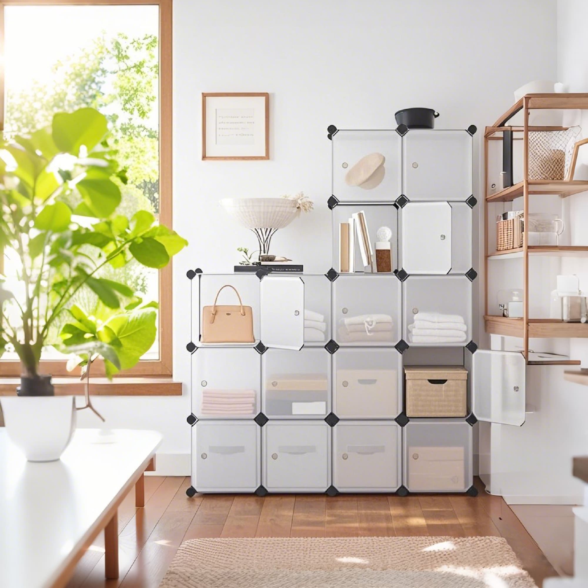 VERRA Shoe Rack - 16 Cube Modular Storage Large Sized Rack - White - Indigo Home