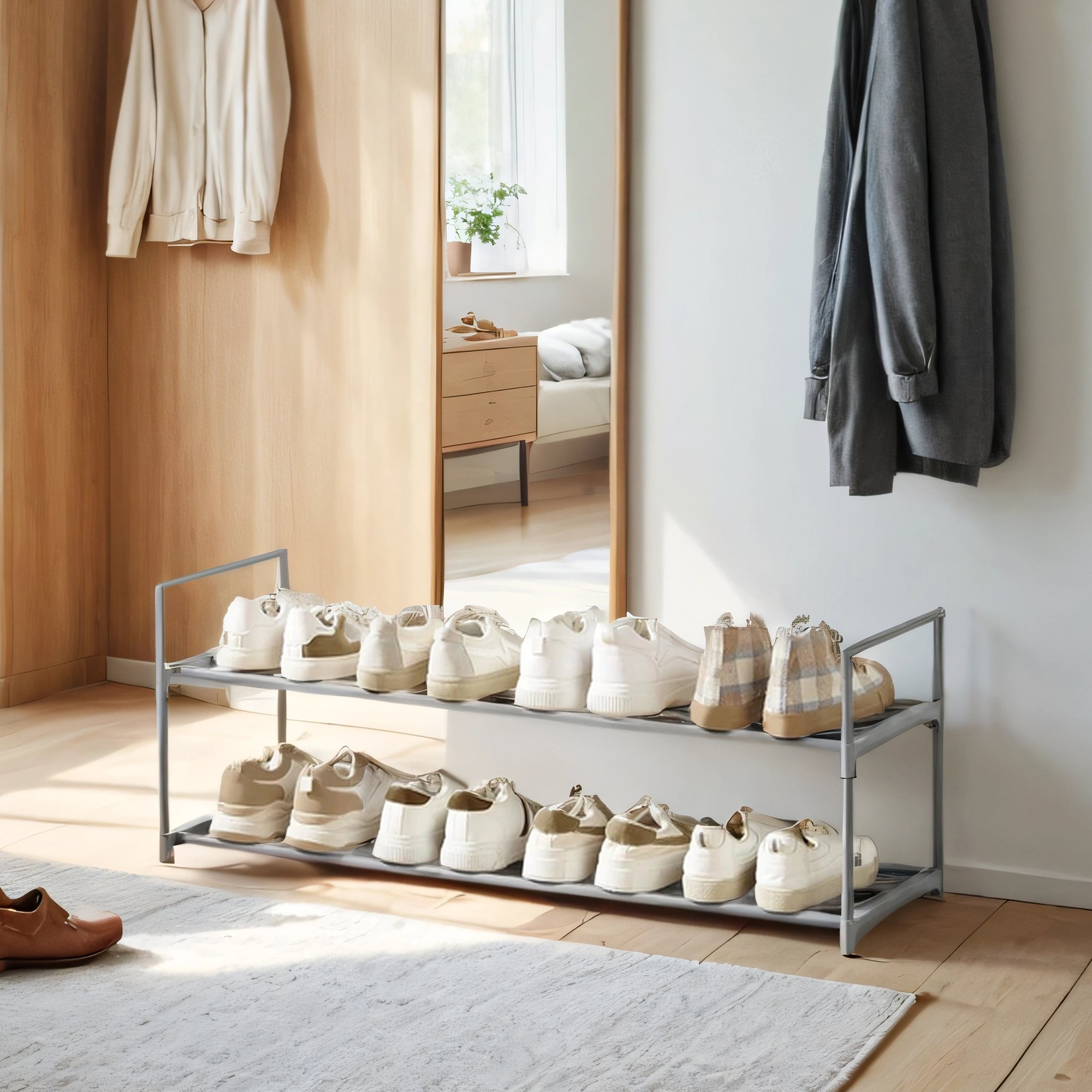 VERRA Shoe Rack - 2 Tier Stackable Medium Sized Rack - Grey - Indigo Home