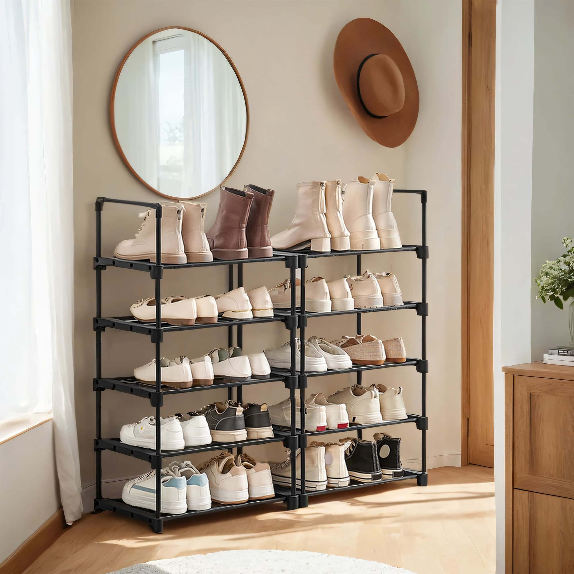 VERRA Shoe Rack - 10 Tier Storage Tall Large Sized Rack - Black - Indigo Home