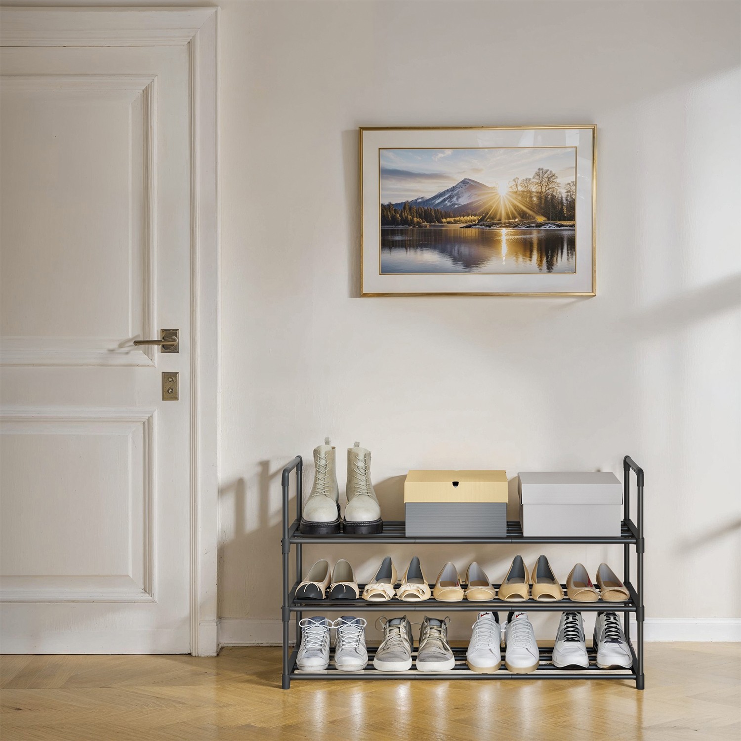 VERRA Shoe Rack - 3 Tier Storage Medium Sized Rack - Black - Indigo Home