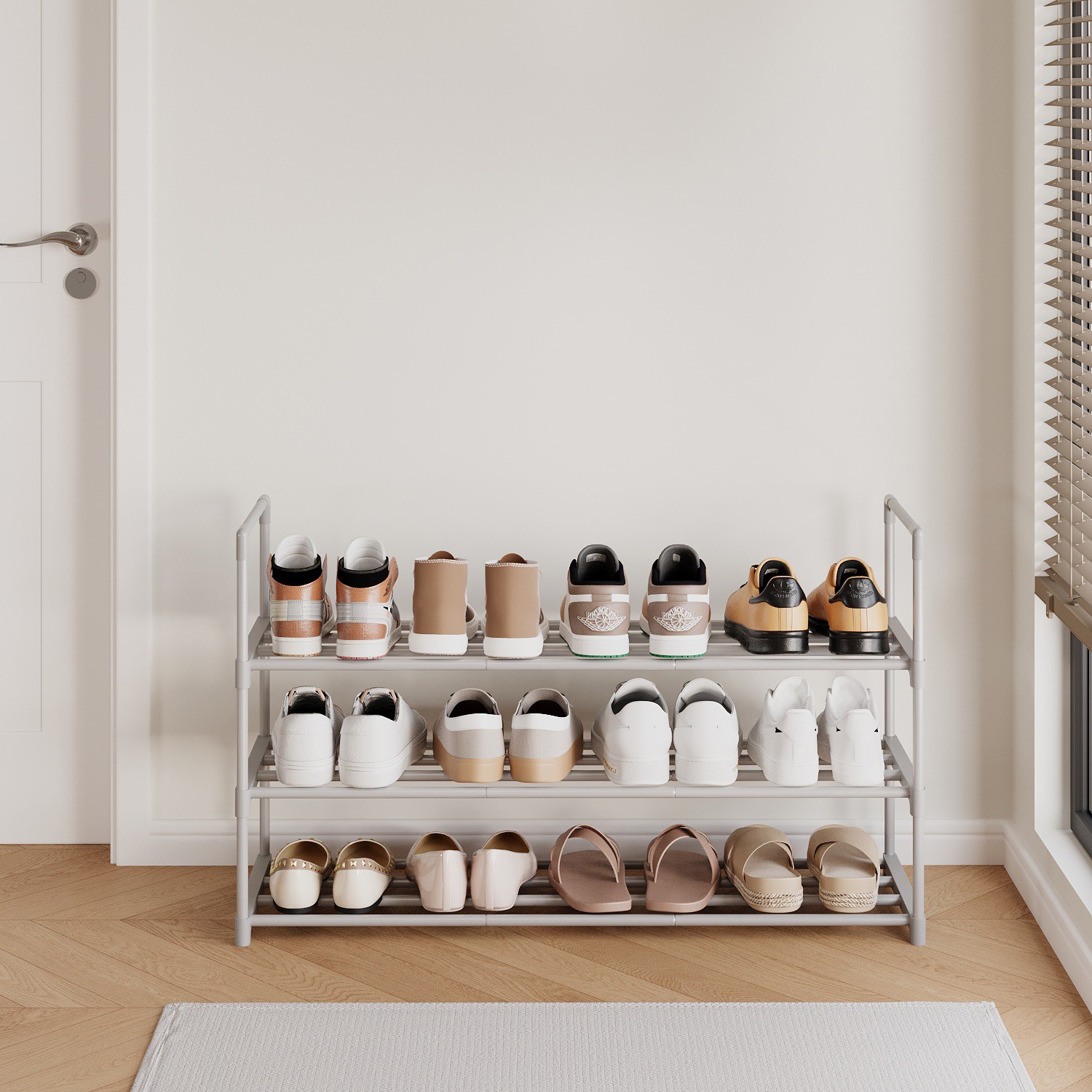 VERRA Shoe Rack - 3 Tier Storage Medium Sized Rack - Grey - Indigo Home
