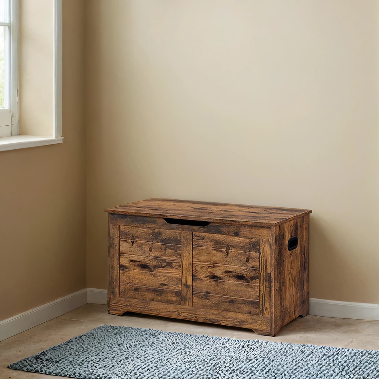 Storage Chest - VERRA Trunk Bench Style with 2 Safety Hinges - Brown - Indigo Home