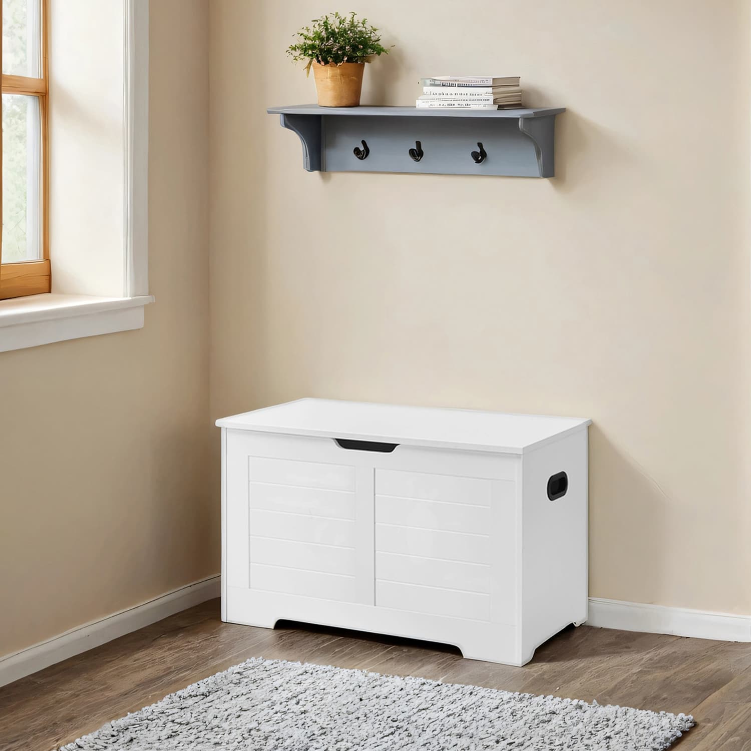 Storage Chest - VERRA Trunk Bench Style with 2 Safety Hinges 80cm - White - Indigo Home