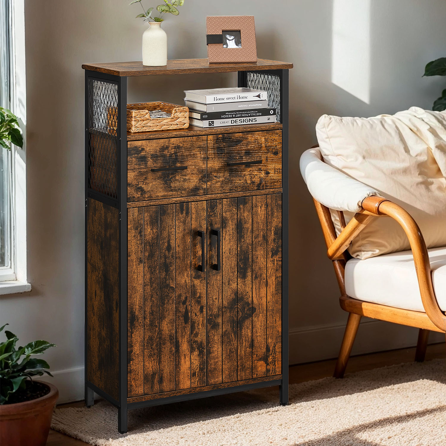 Storage Cabinet - VERRA Storage Cabinet with Drawer and Adjustable Shelf - Brown - Indigo Home