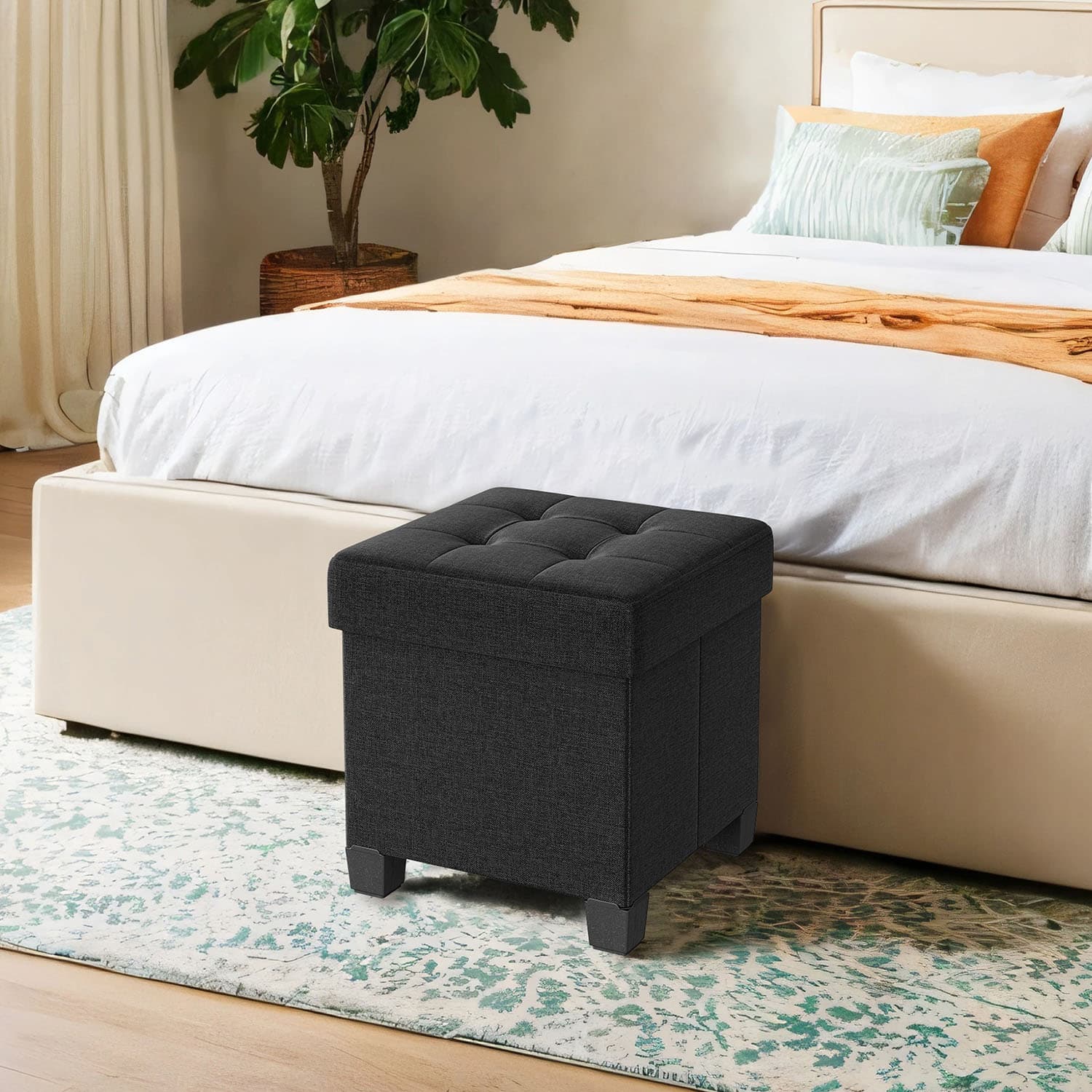 Ottoman Seats - VERRA Foldable Foot Rest 38.1 x 38.1 cm - Black - Indigo Home