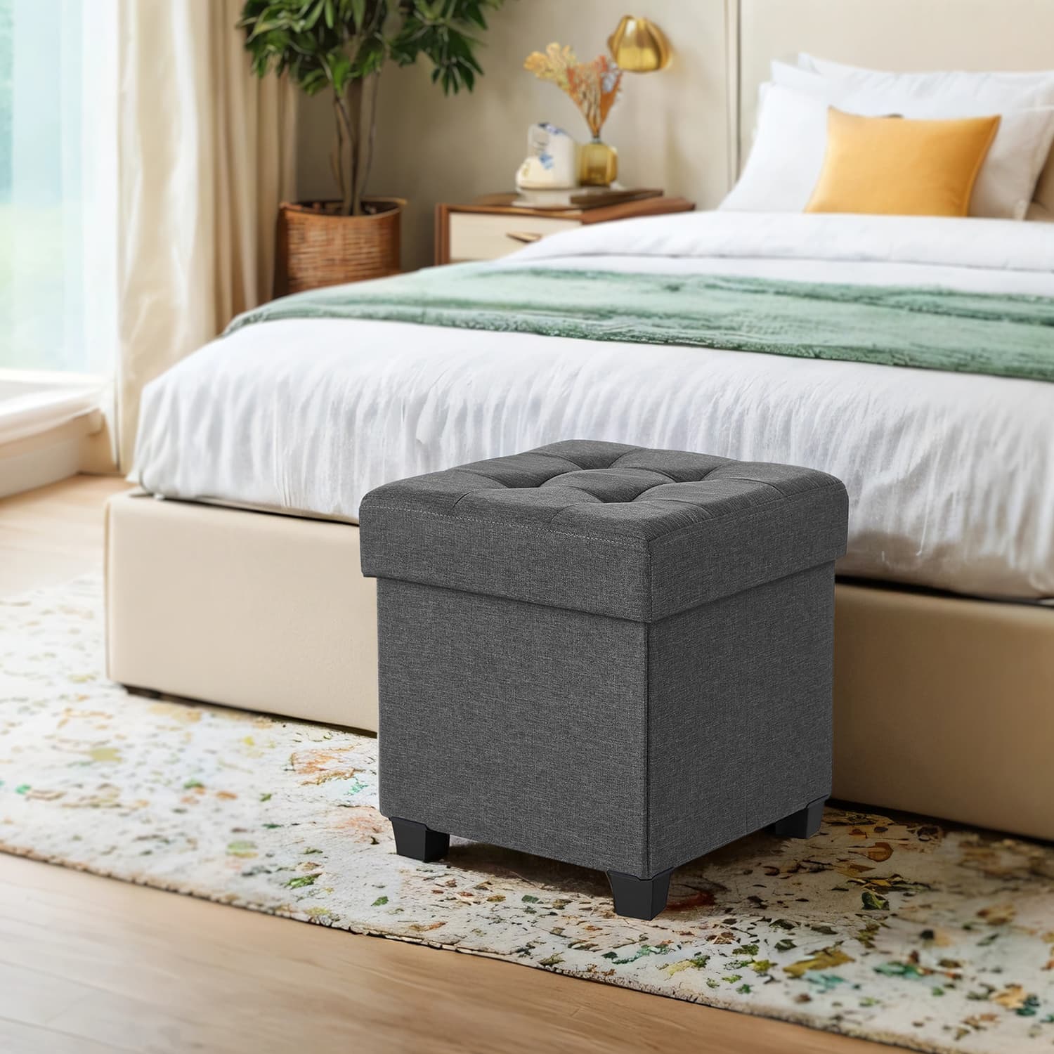 Ottoman Seats - VERRA Foldable Foot Rest 38.1 x 38.1 cm - Grey - Indigo Home