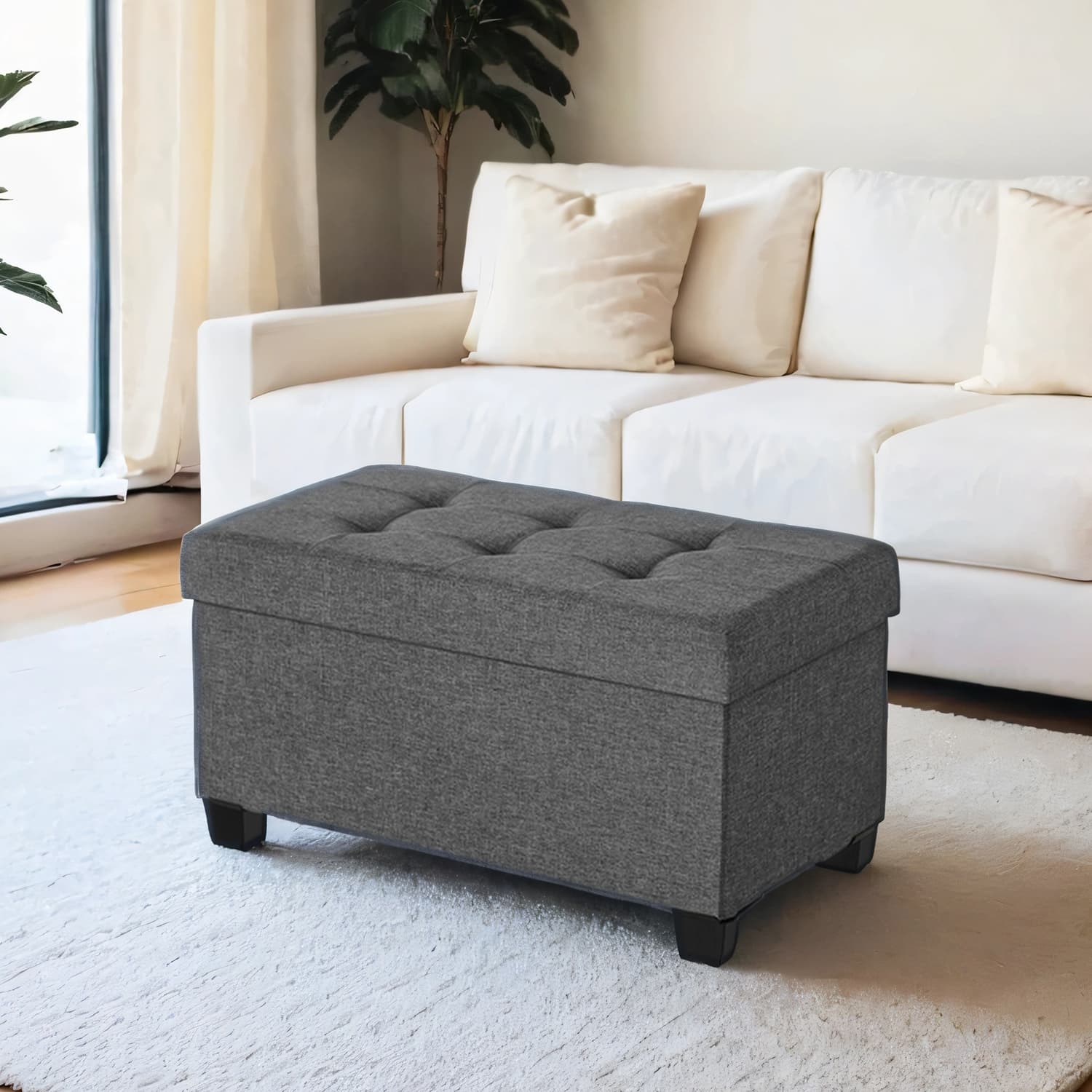 Ottoman Bench - VERRA End of Bed Storage with Plastic Legs - Grey - Indigo Home
