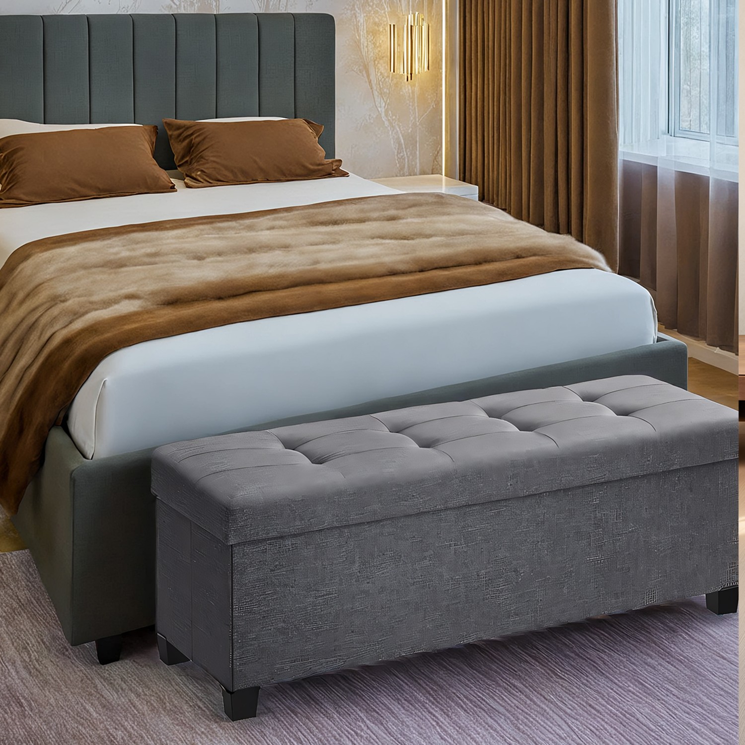 Ottoman Bench - VERRA Foldable Foot Rest with Plastic Legs - Grey - Indigo Home