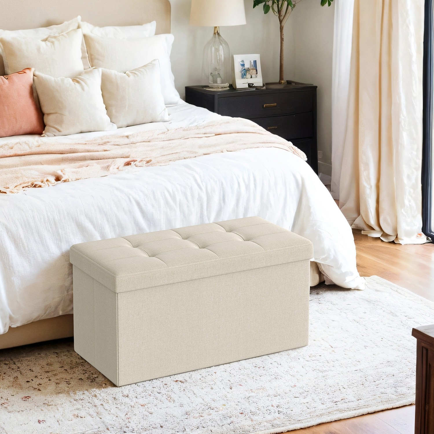 Ottoman Bench - VERRA End of Bed Storage Bench 38 x 76 x 38 cm - White - Indigo Home