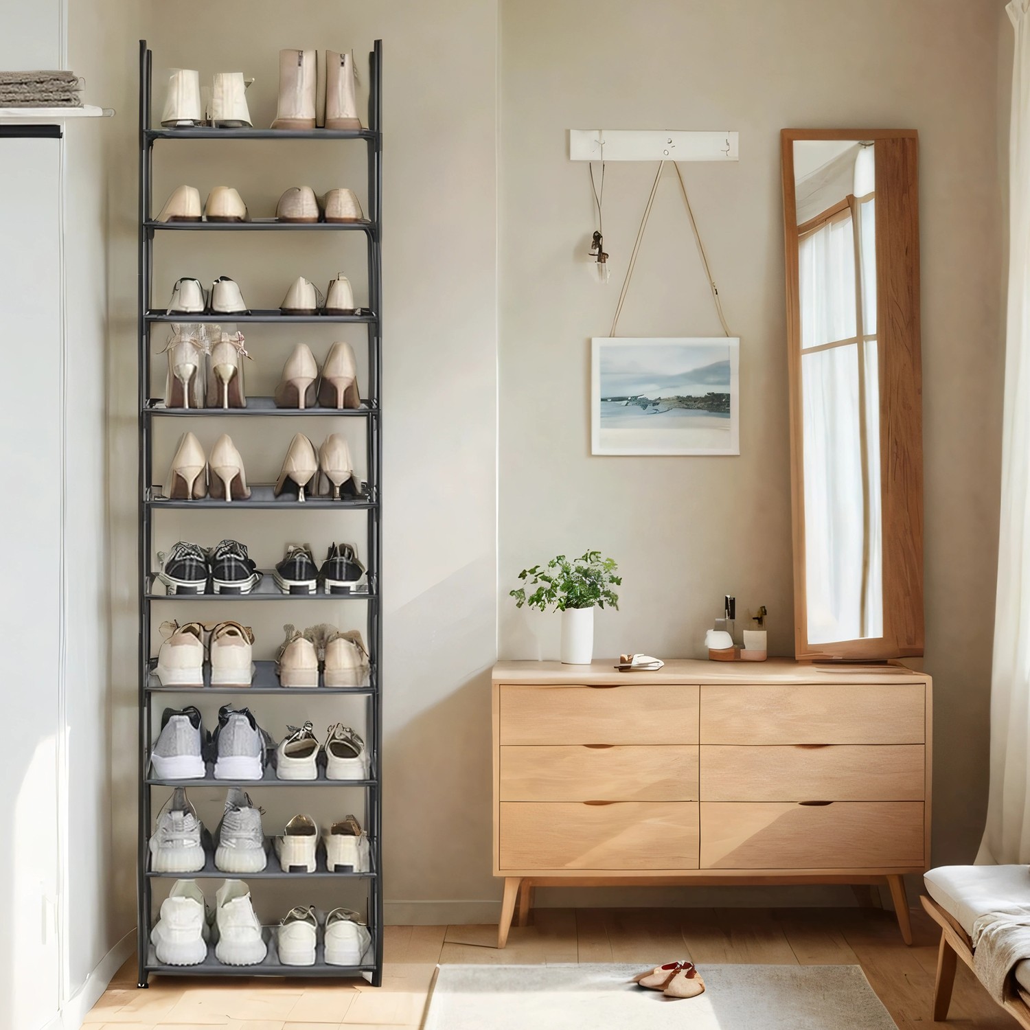 VERRA Shoe Rack - 10 Tier Storage Tall Large Sized Rack - Grey - Indigo Home