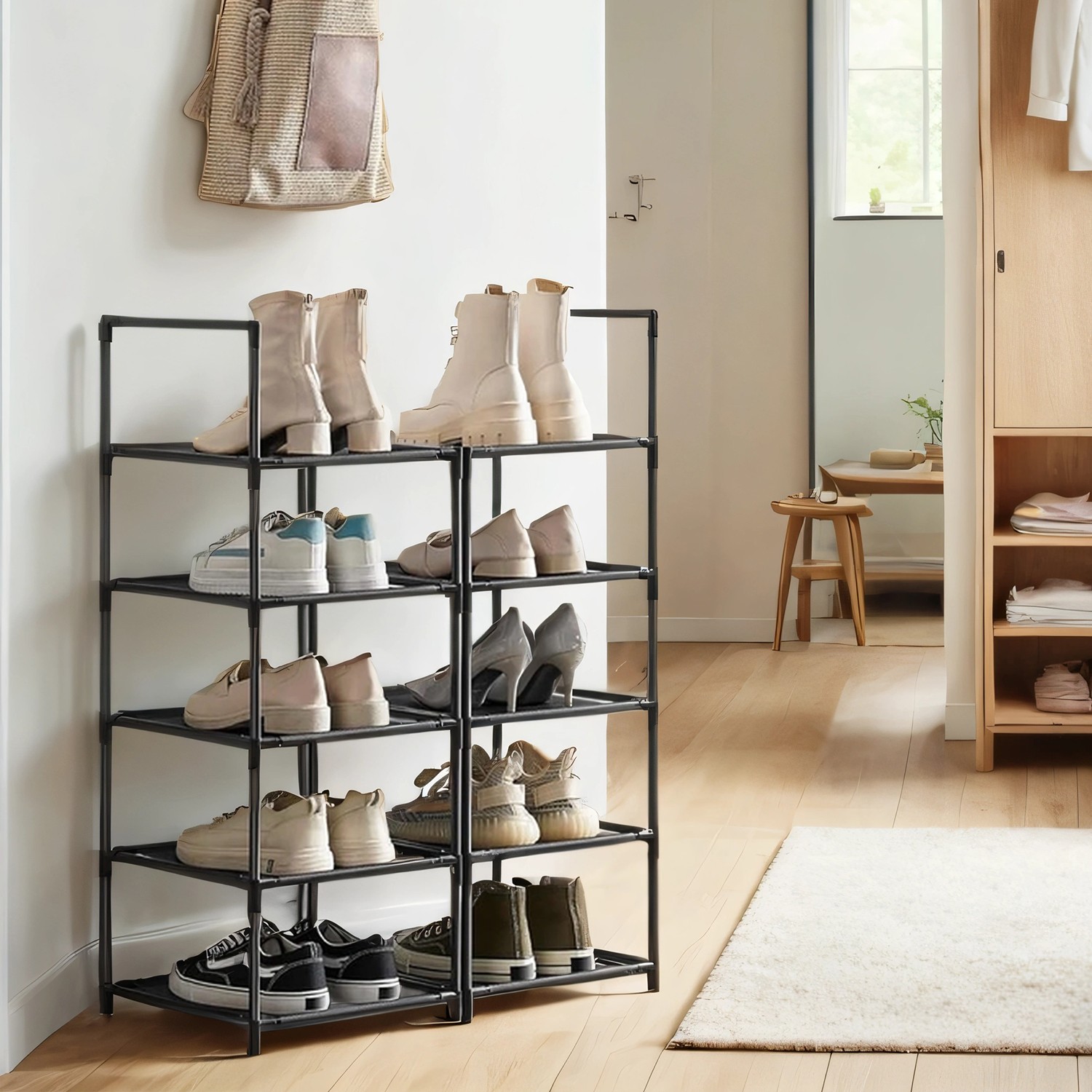 VERRA Shoe Rack - 9 Tier Shelf Storage Tall Large Sized Rack - Black - Indigo Home