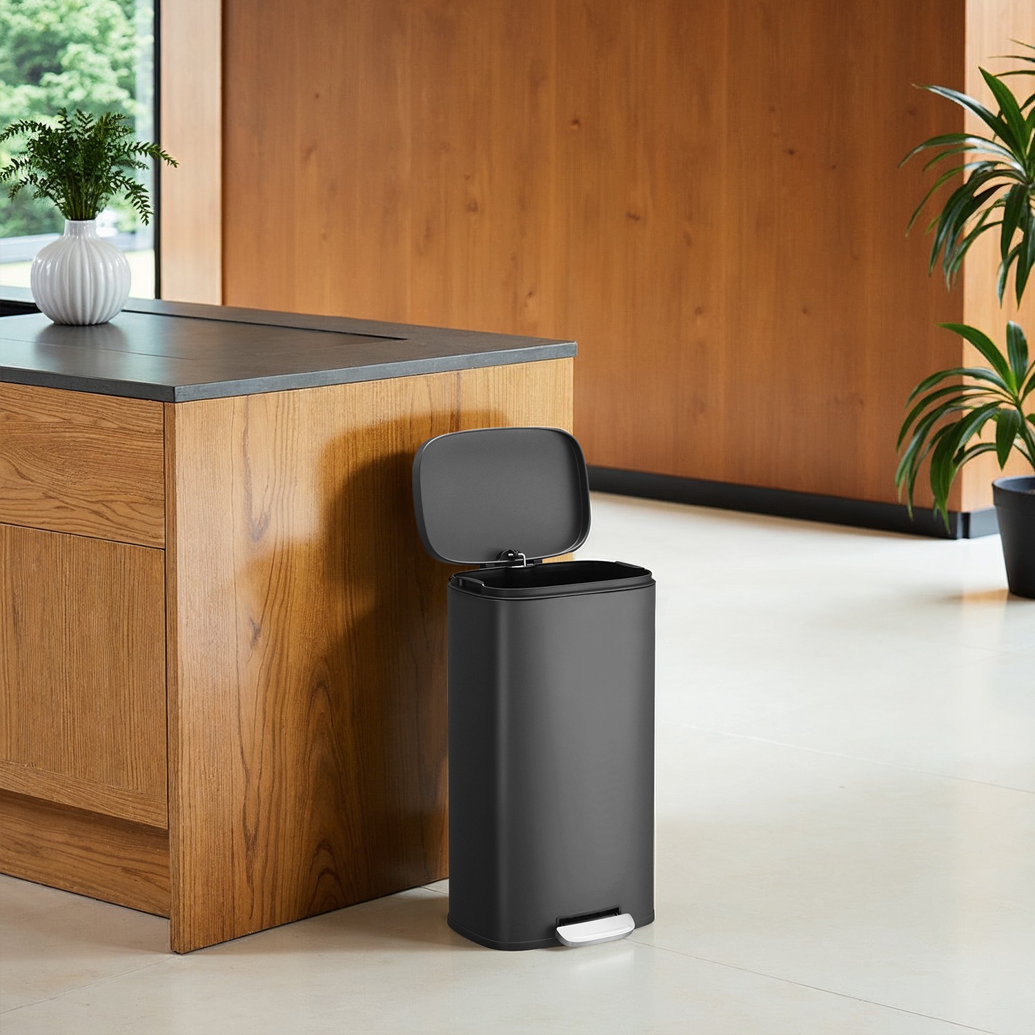 Kitchen Bin - VERRA 30L Pedal Rubbish Bin with Soft-Close Lid and Inner Bucket - Black - Indigo Home