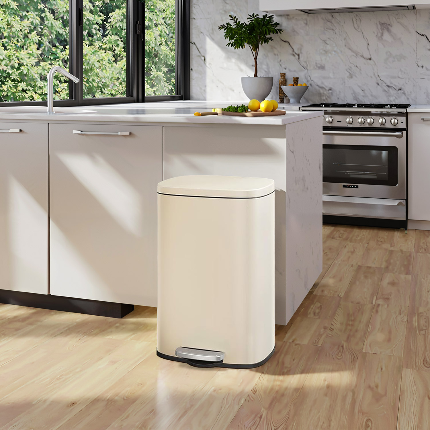 Kitchen Bin - VERRA 50L Stainless Steel Trash Bin - Sand Beige - Indigo Home