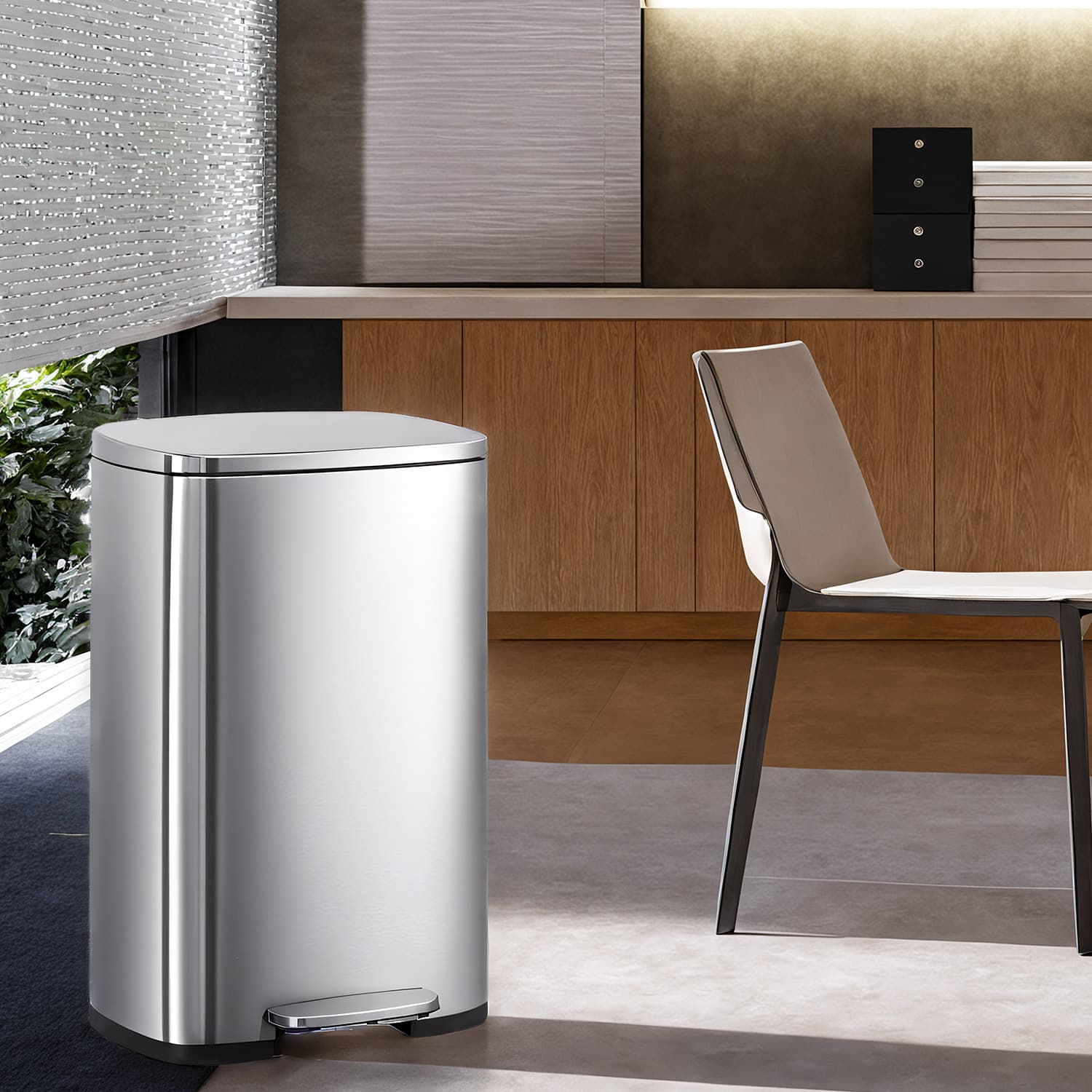 Kitchen Bin - VERRA 50L Stainless Steel Trash Bin with Foot Pedal - Silver - Indigo Home