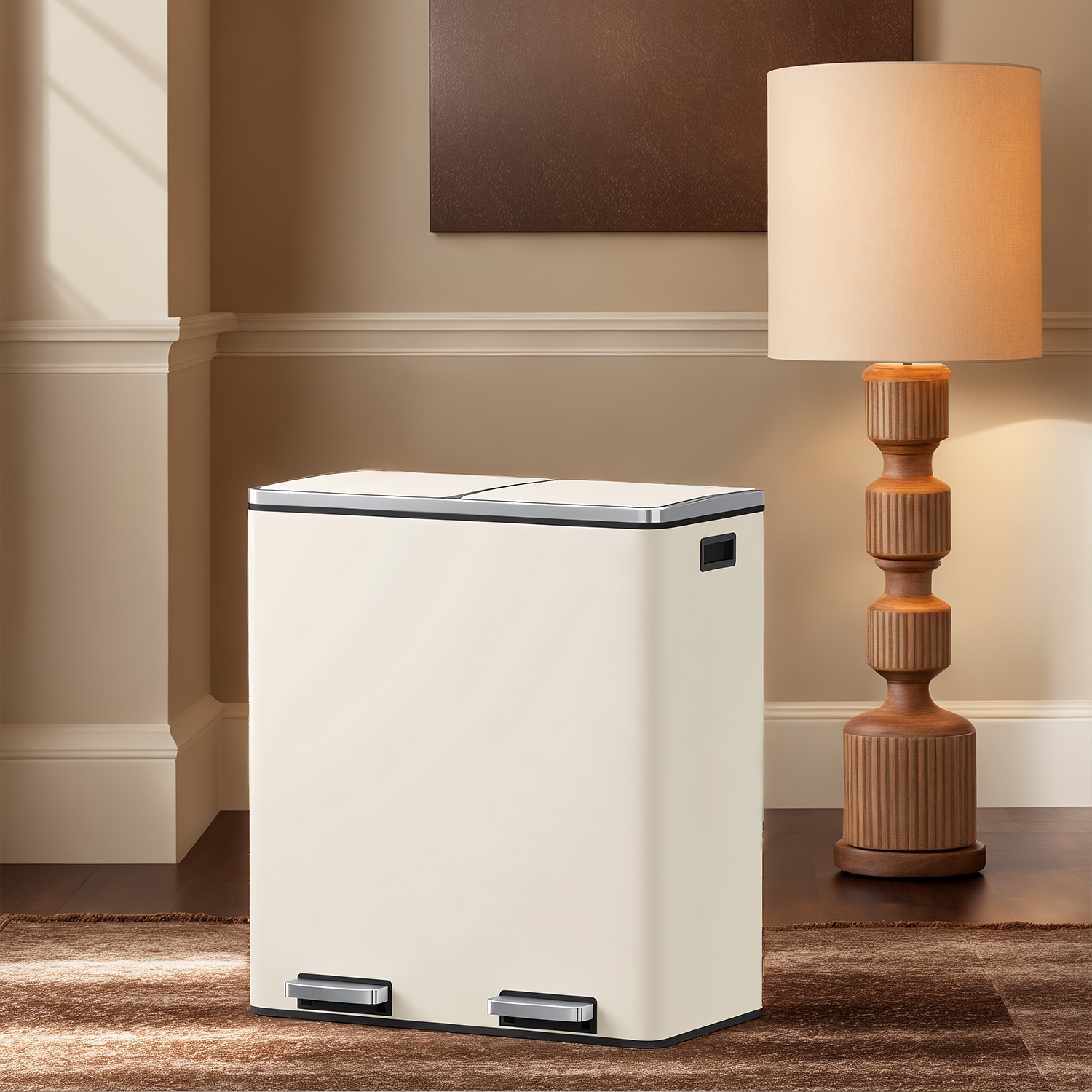 Kitchen Bin - VERRA Double Compartment 2 x 30L Rubbish Bin with Lid - White - Indigo Home