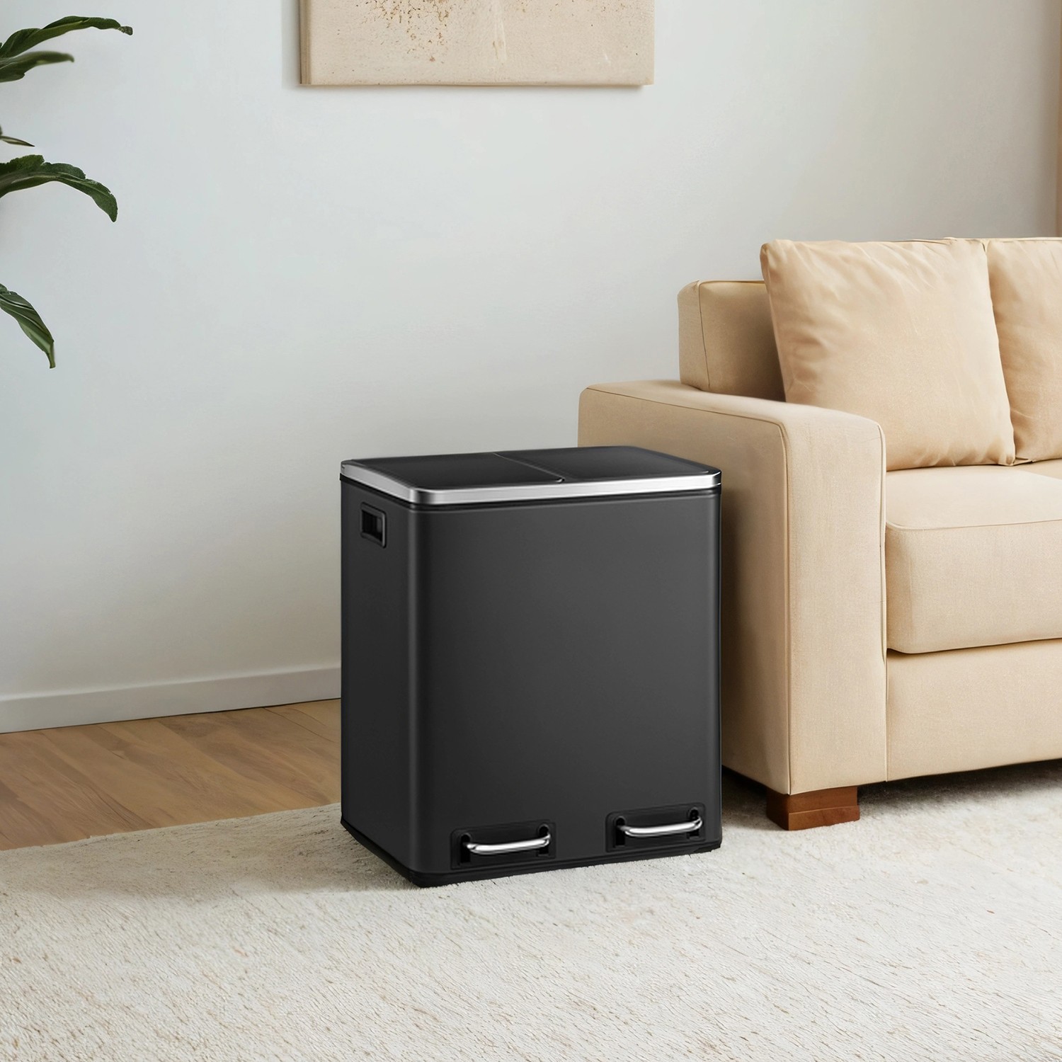 Kitchen Bin - VERRA 30L Double Rubbish Bin for Recycling and Waste - Black - Indigo Home