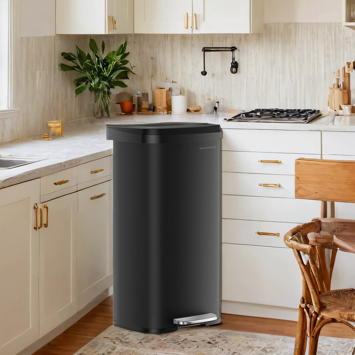 Kitchen Bin - VERRA 68L Metal Pedal Bin with Lid - Black - Indigo Home