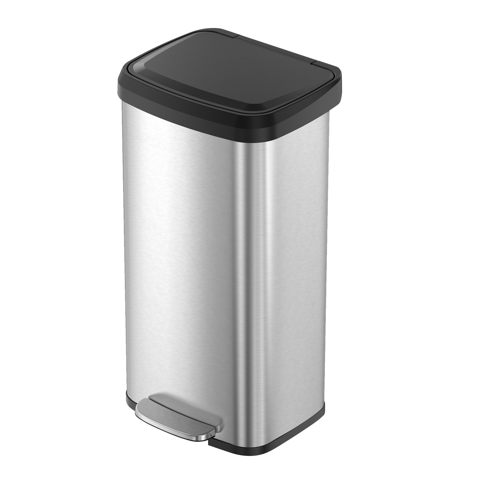 MERRIBROOK Metal Kitchen Rubbish Bin with Pedal and Lid - Black and Silver - Indigo Home