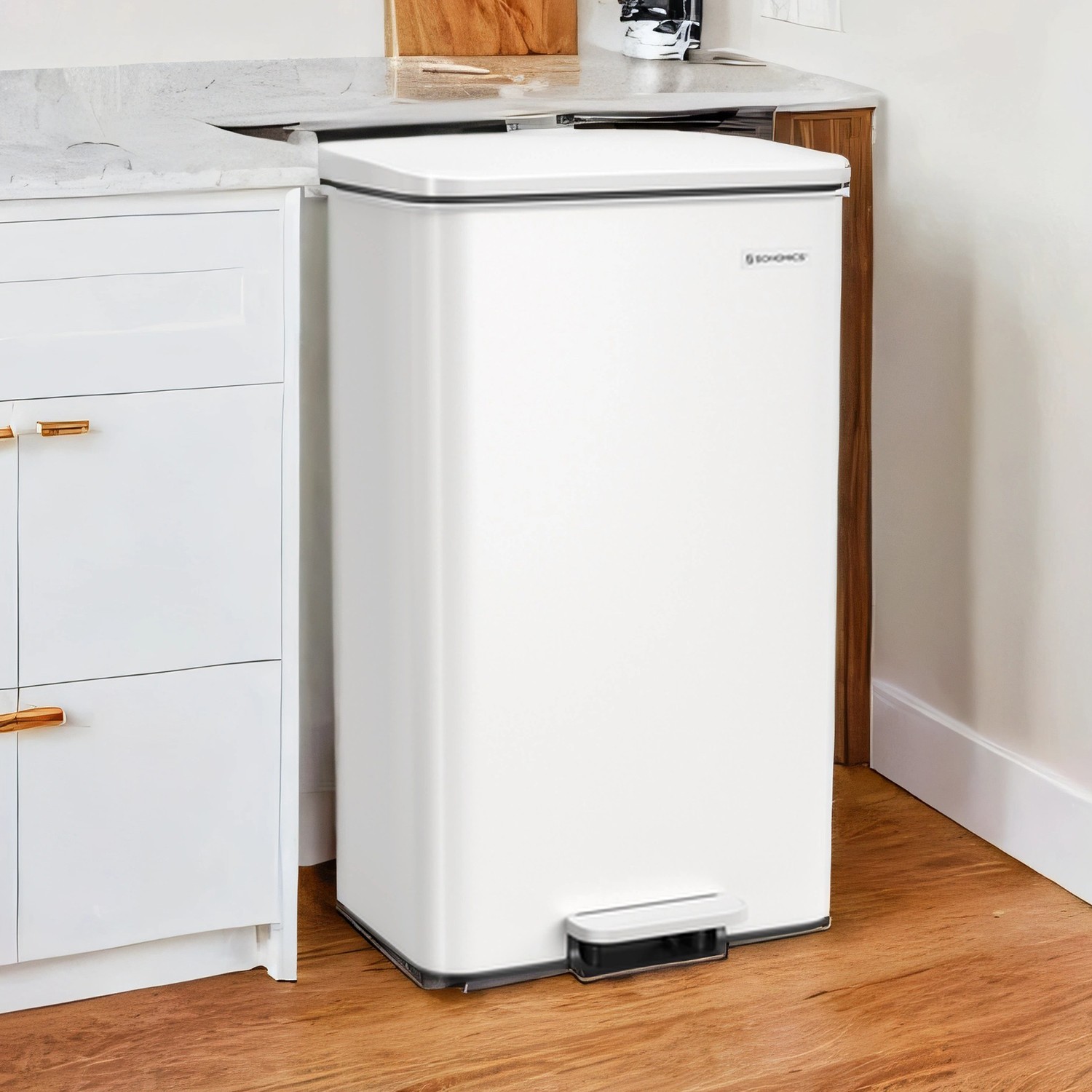 Trash Can - VERRA 40L Large Garbage Bin Soft Close Lid - White - Indigo Home