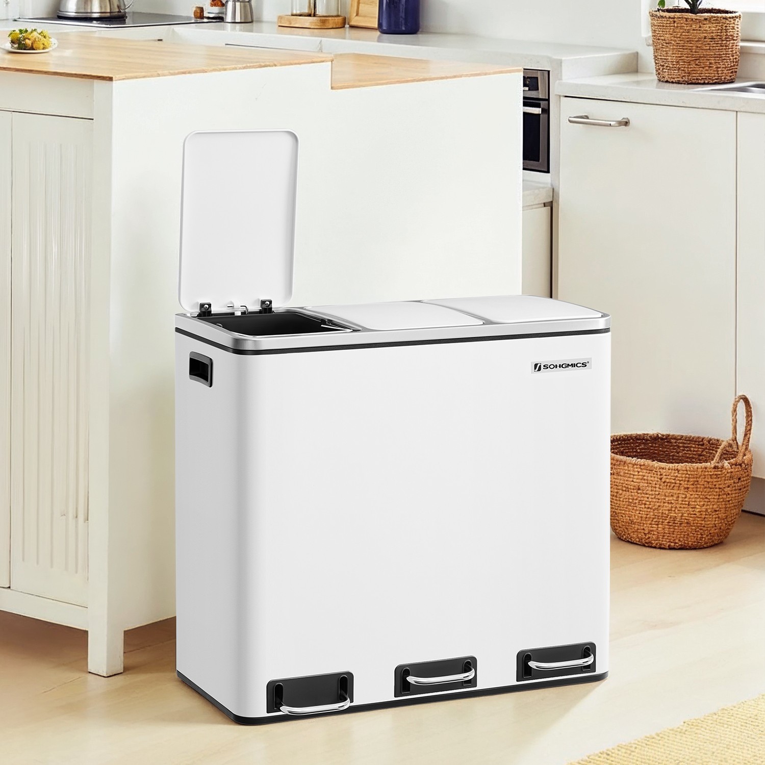 Kitchen Bin - VERRA 3 Compartment Recycling Bin 3 x 18L - White - Indigo Home