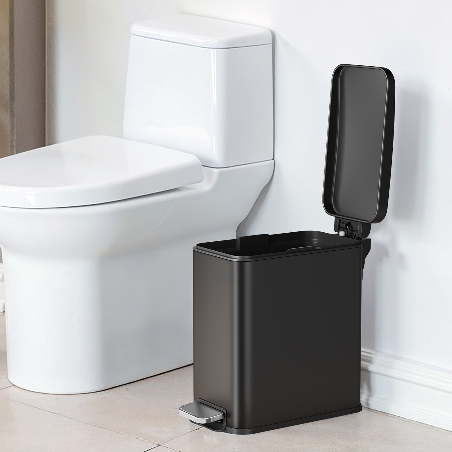 Bathroom Bin - VERRA 10L Toilet Bin with Lid Soft Close - Black - Indigo Home