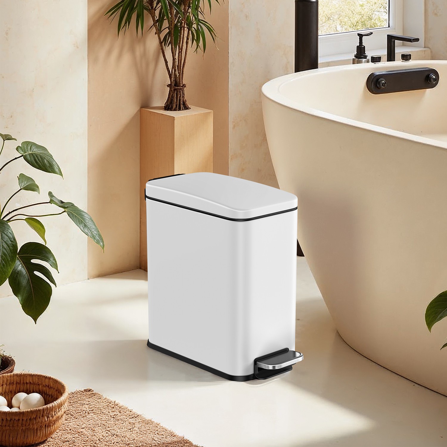 Bathroom Bin - VERRA 10L Toilet Bin with Lid Soft Close - White - Indigo Home