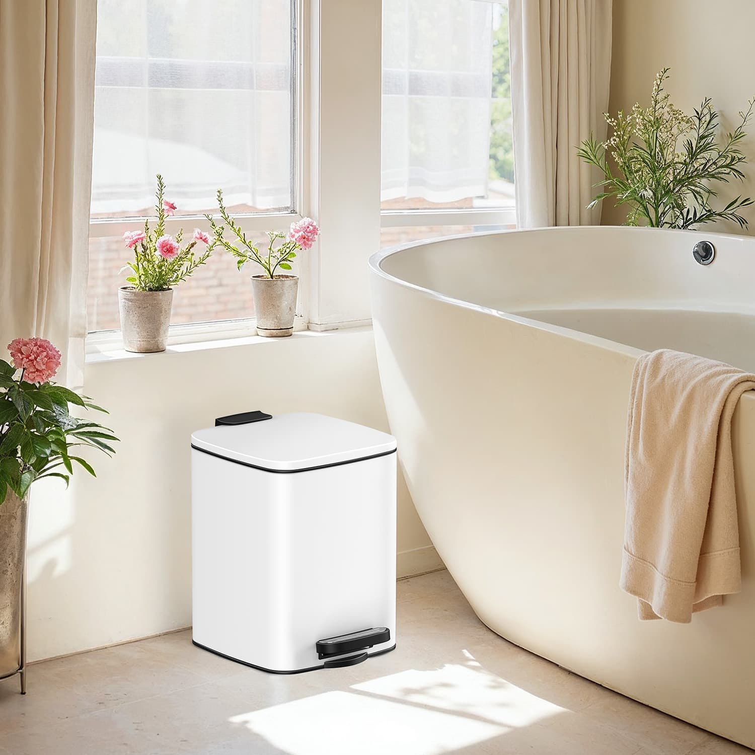 Bathroom Bin - VERRA 6L Soft-Close Toilet Bin - White - Indigo Home