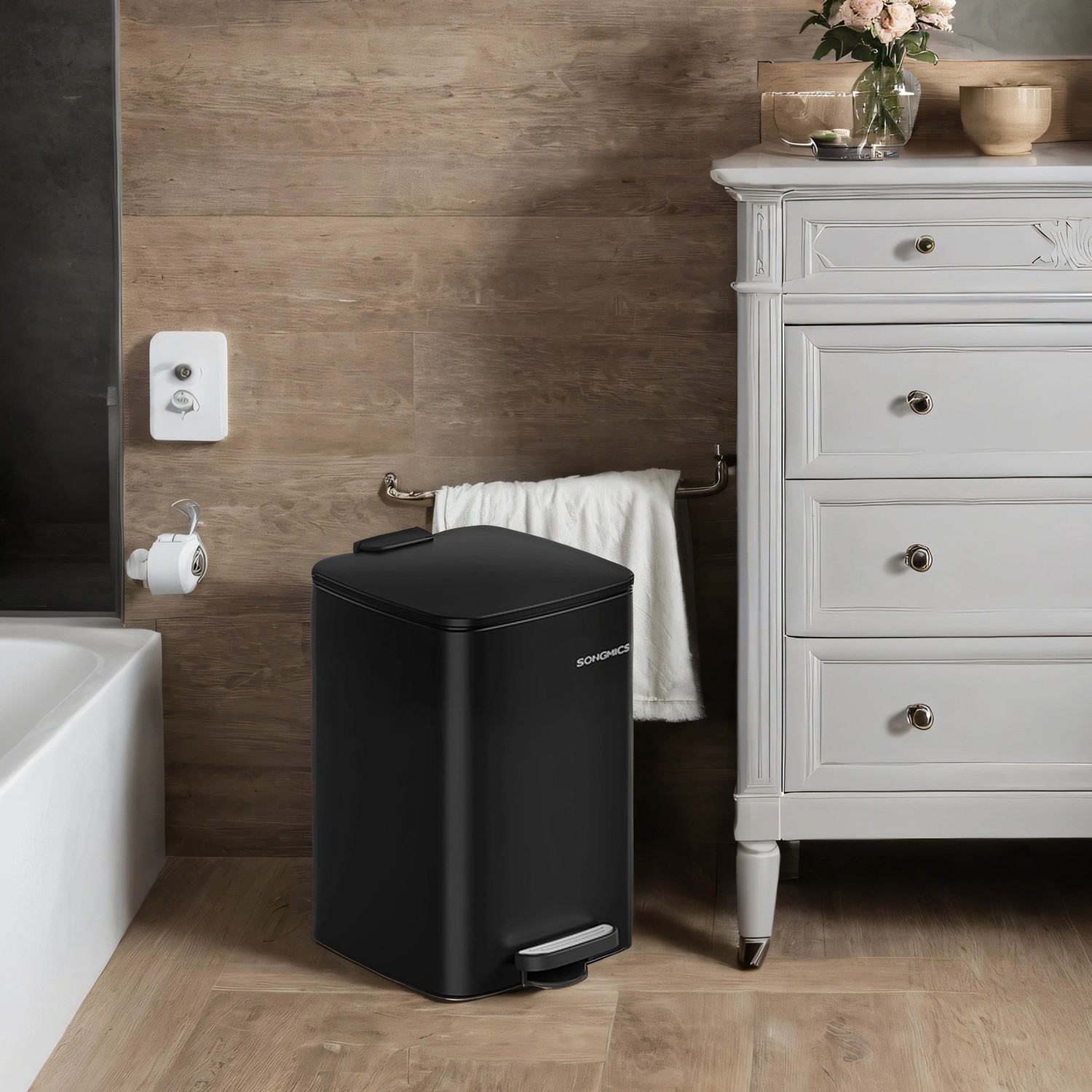 Trash Can - VERRA 20L Kitchen Garbage Bin Soft Close Stays Open - Black - Indigo Home