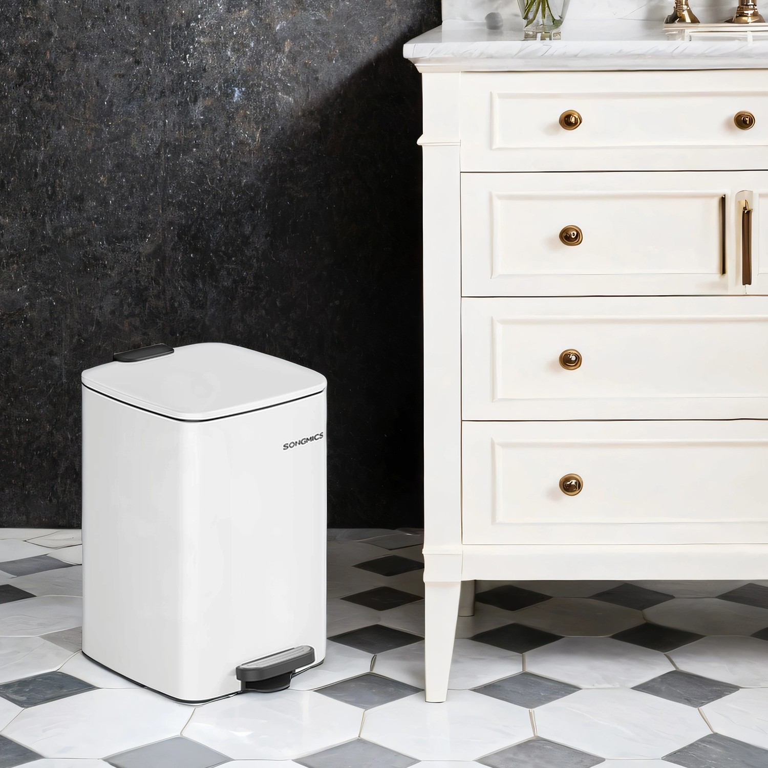 Trash Can - VERRA 20L Kitchen Garbage Bin Soft Close Stays Open - White - Indigo Home
