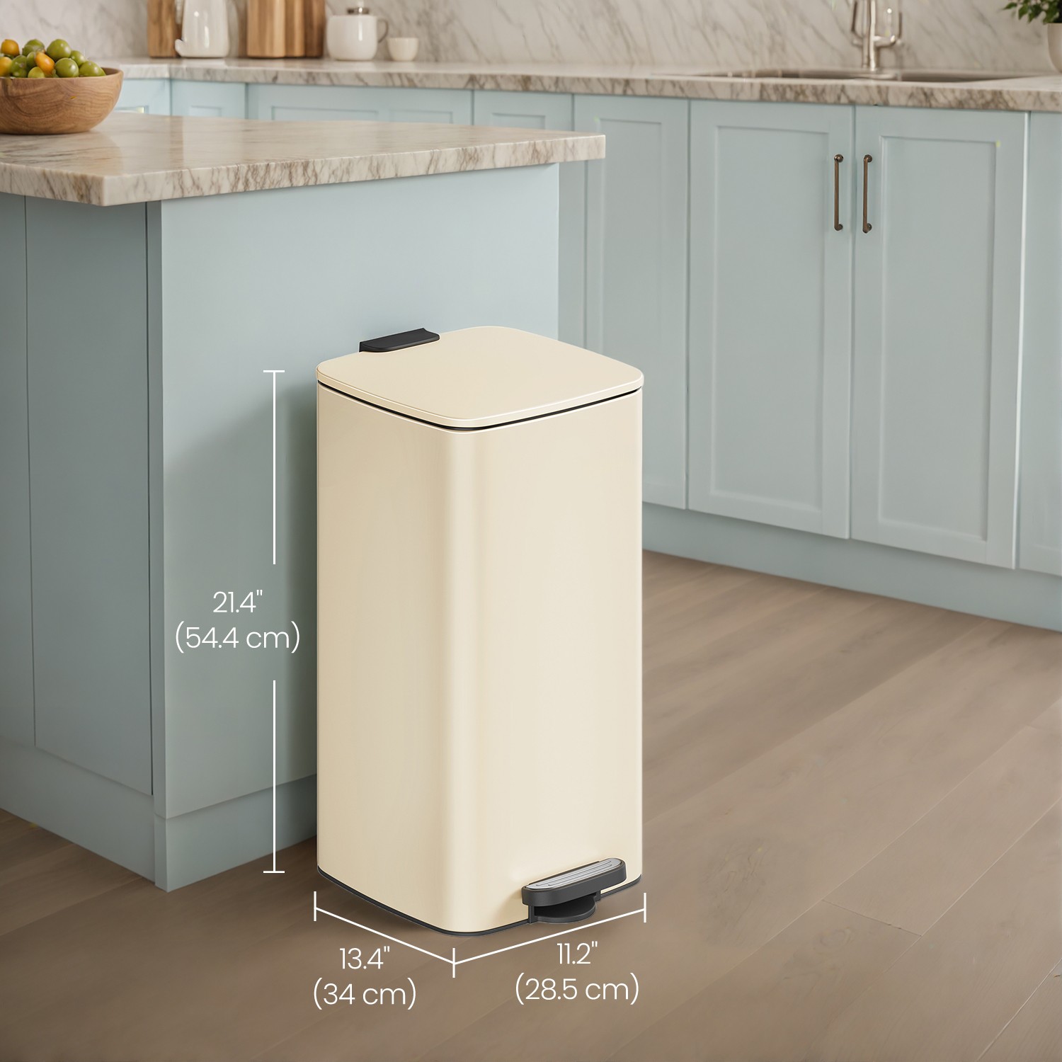 Trash Can - VERRA 8-Gallon Stainless Steel Kitchen Garbage Bin - Sand Beige - Indigo Home